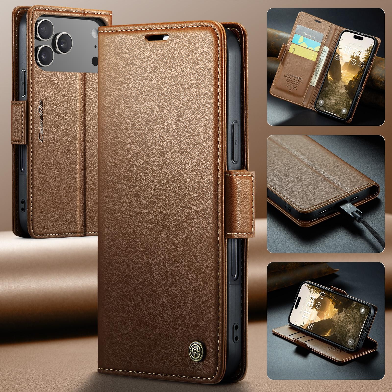 CaseMe 023 iPhone 17 Pro Max 5G RFID Θήκη Πορτοφόλι Δερμάτινη –Brown