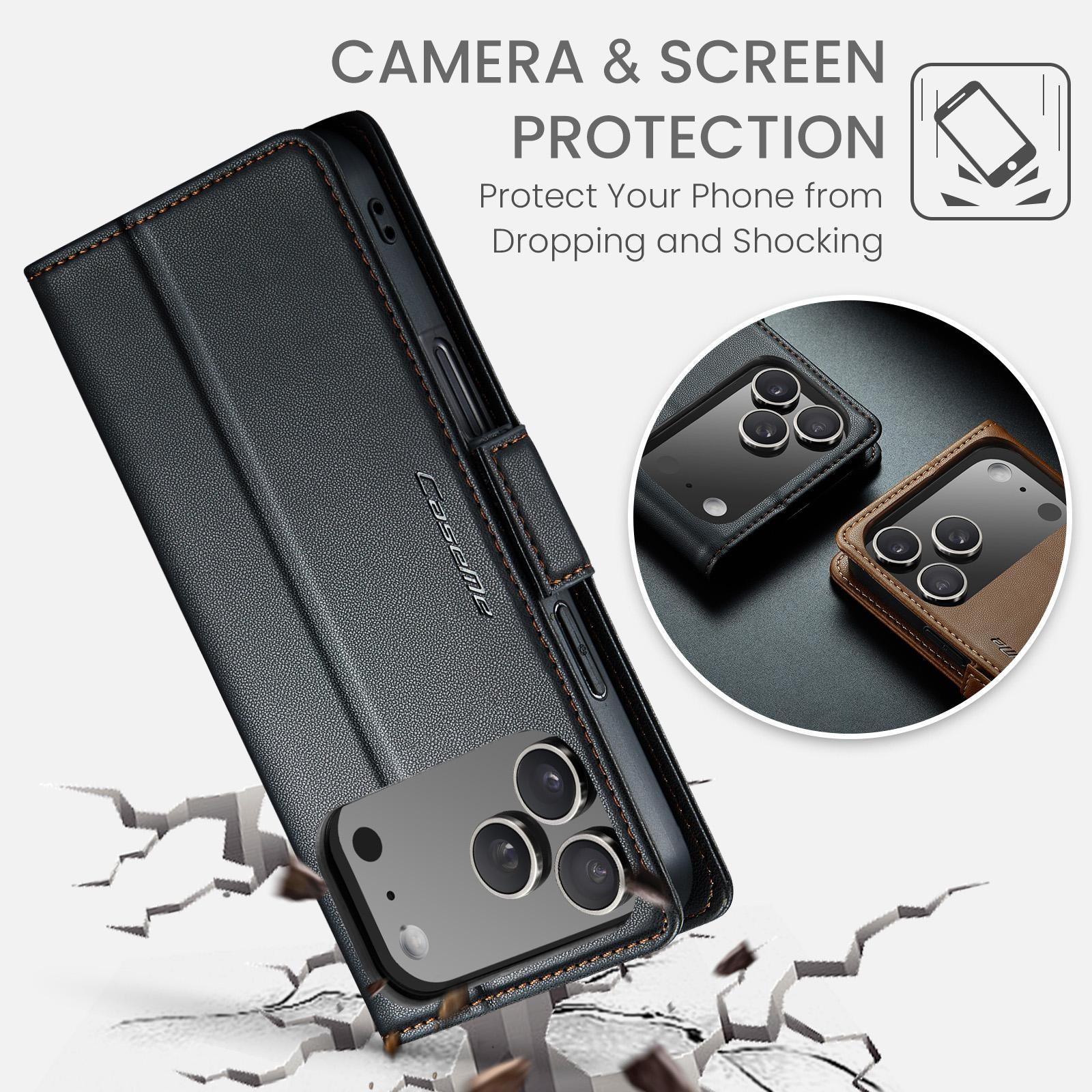 CaseMe 023 iPhone 17 Pro Max 5G RFID Θήκη Πορτοφόλι Δερμάτινη –Black