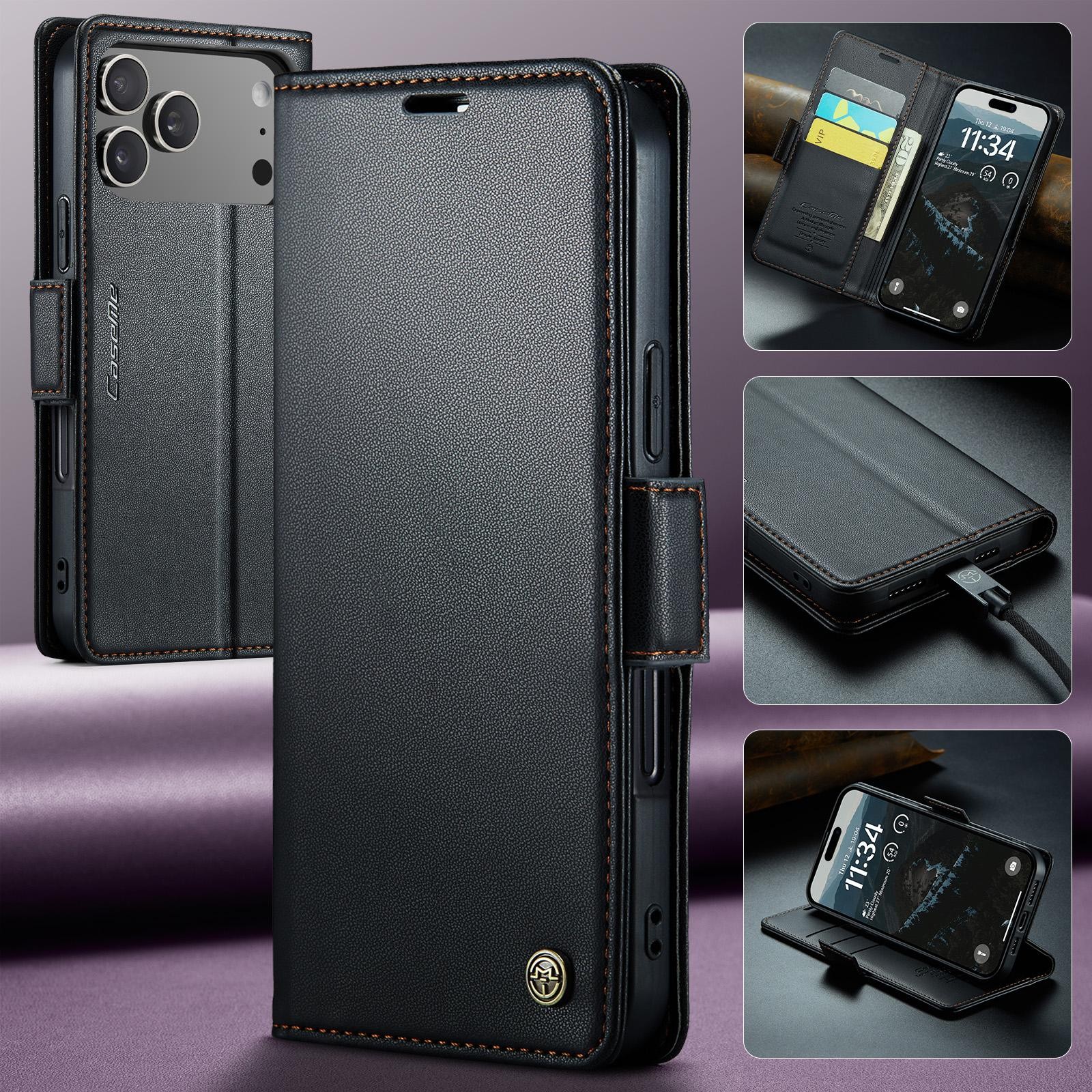 CaseMe 023 iPhone 17 Pro Max 5G RFID Θήκη Πορτοφόλι Δερμάτινη –Black