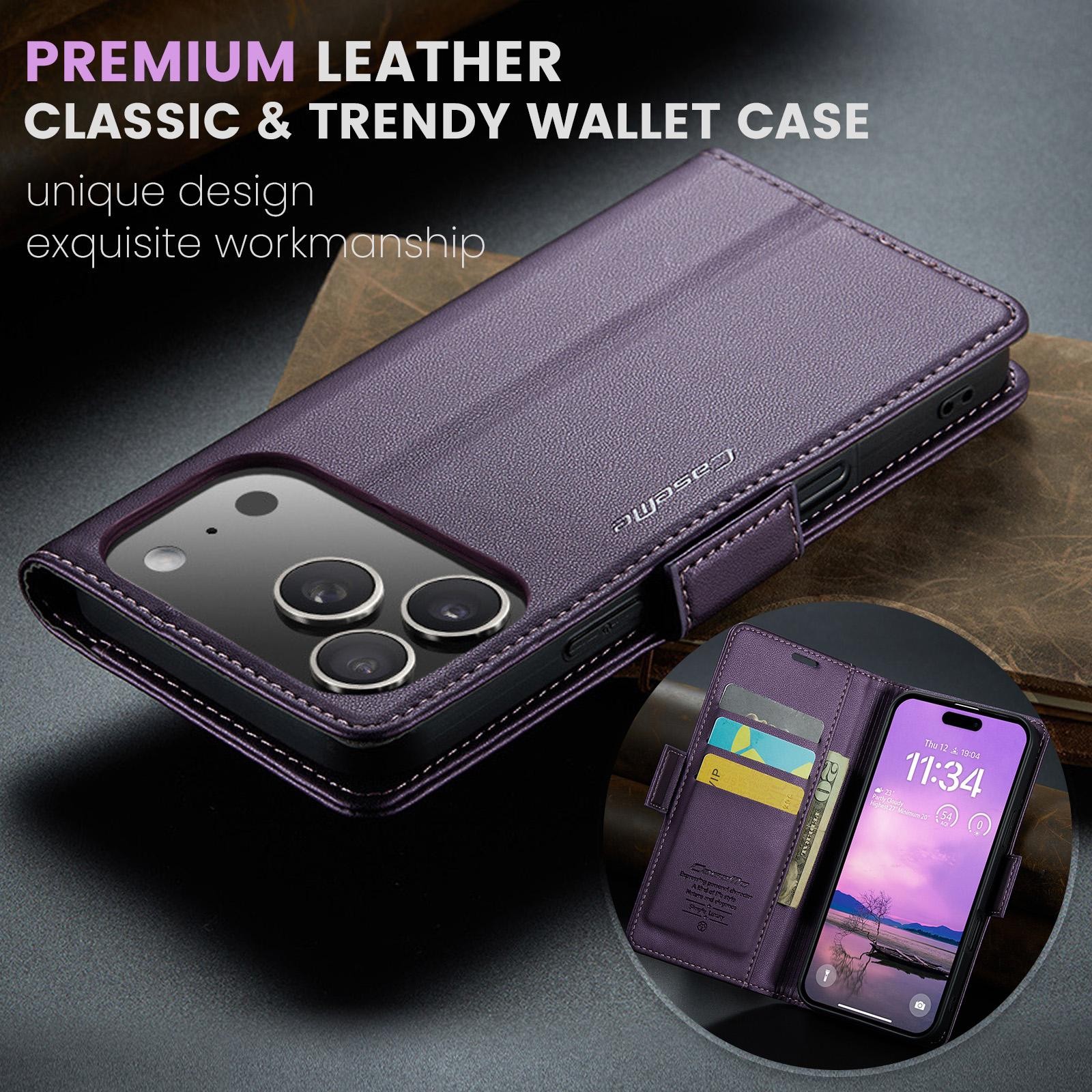 CaseMe 023 iPhone 17 Pro Max 5G RFID Θήκη Πορτοφόλι Δερμάτινη – Purple