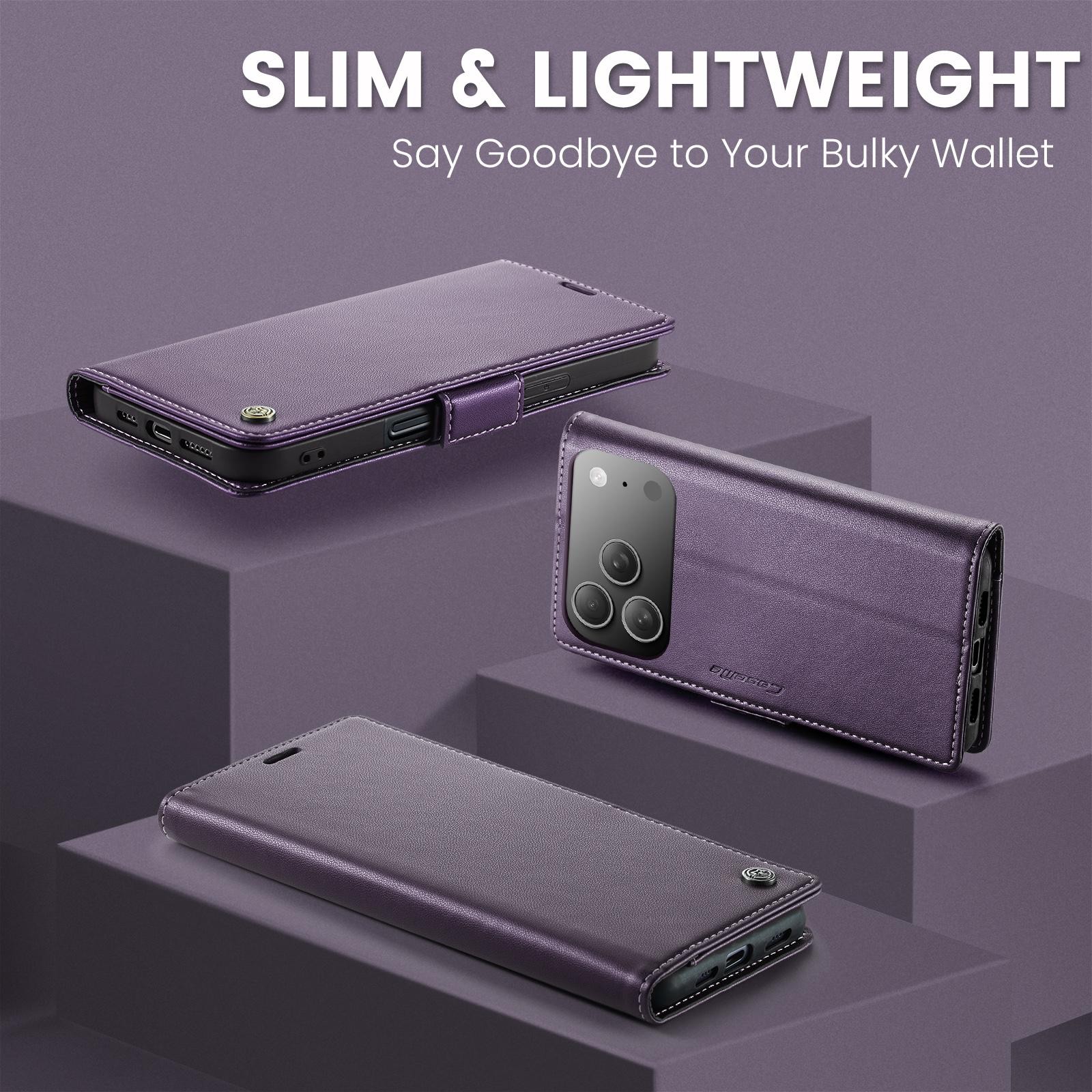 CaseMe 023 iPhone 17 Pro Max 5G RFID Θήκη Πορτοφόλι Δερμάτινη – Purple