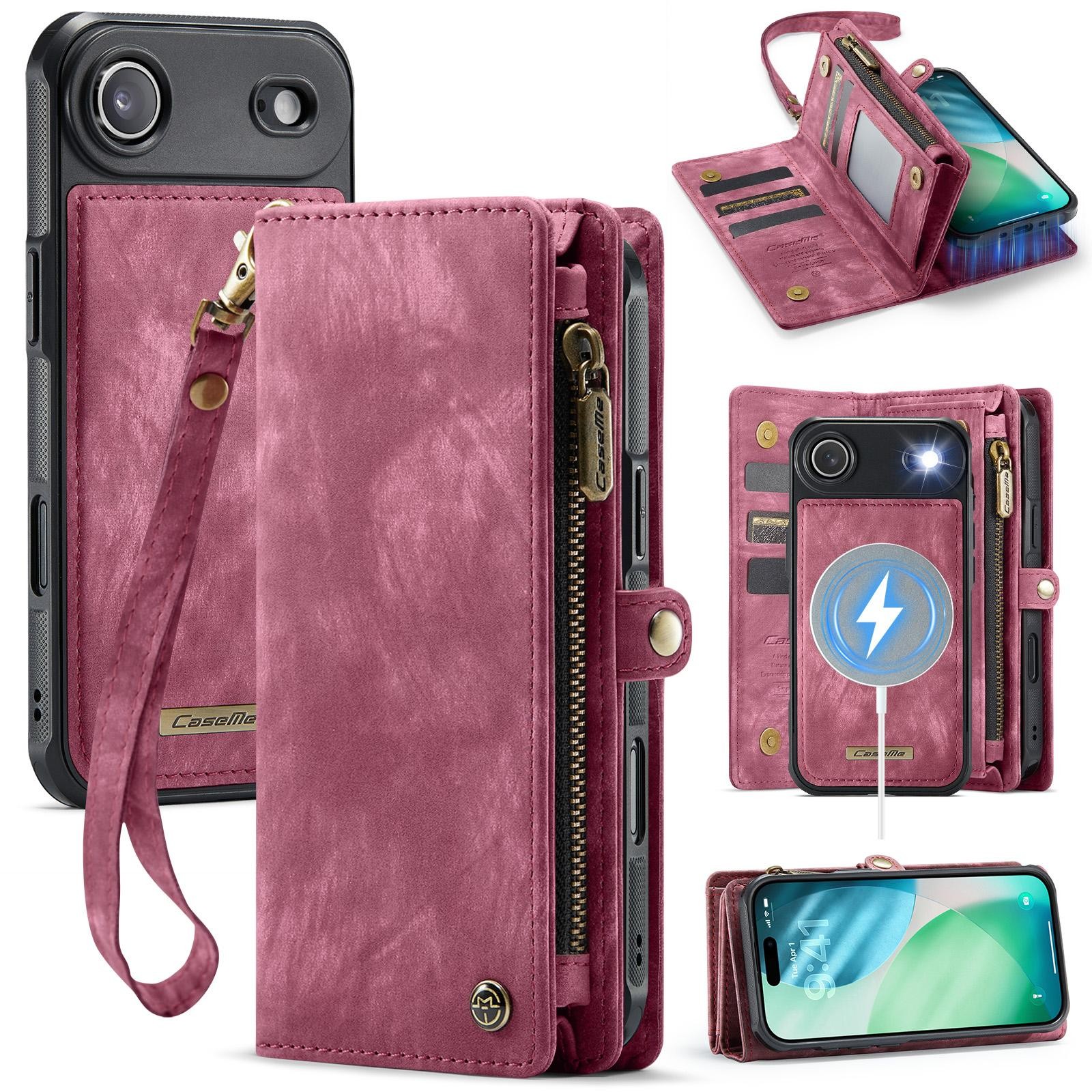 CaseMe 008 iPhone 17 Air Θήκη Πορτοφόλι με Αποσπώμενη Θήκη Σιλικόνης - Red