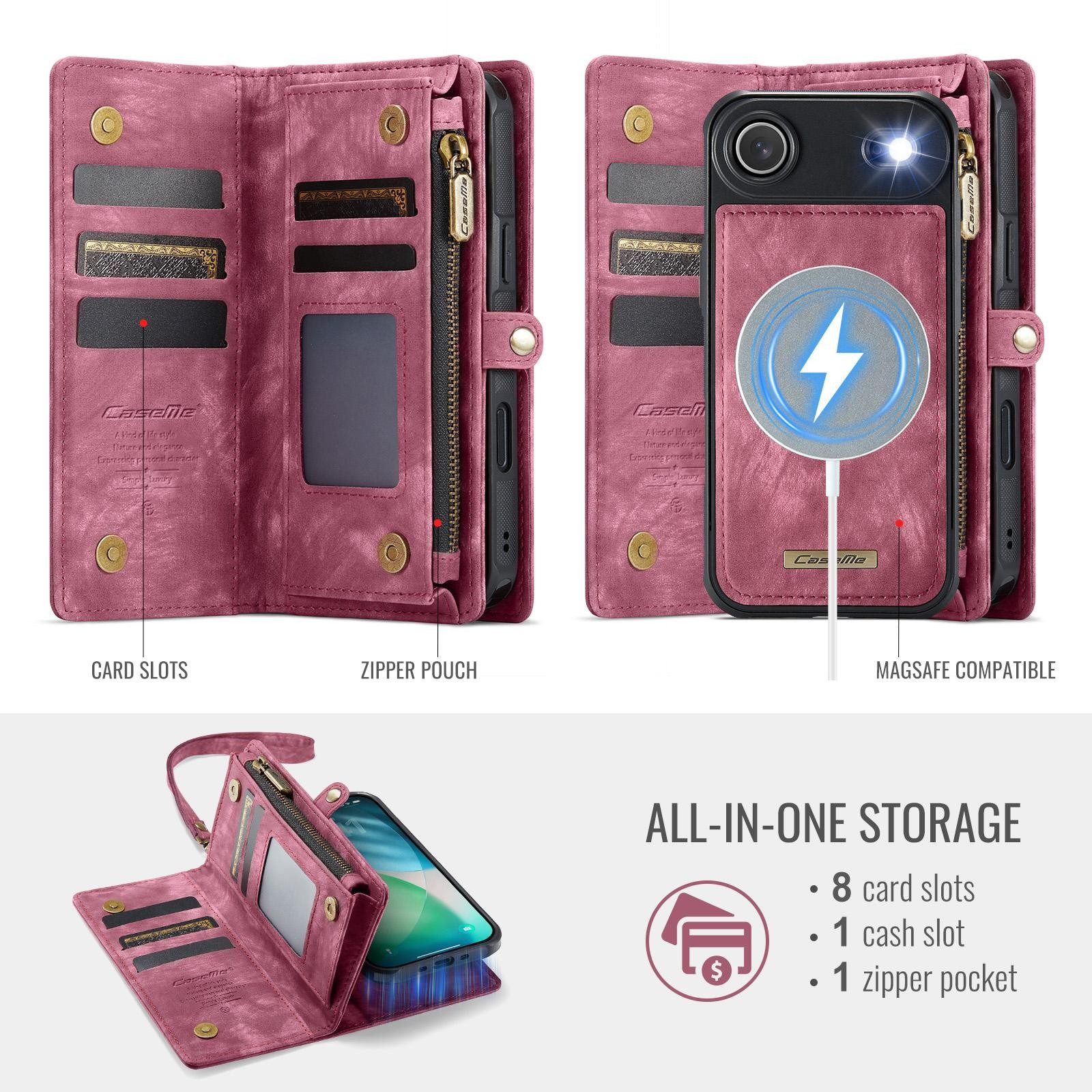 CaseMe 008 iPhone 17 Air Θήκη Πορτοφόλι με Αποσπώμενη Θήκη Σιλικόνης - Red