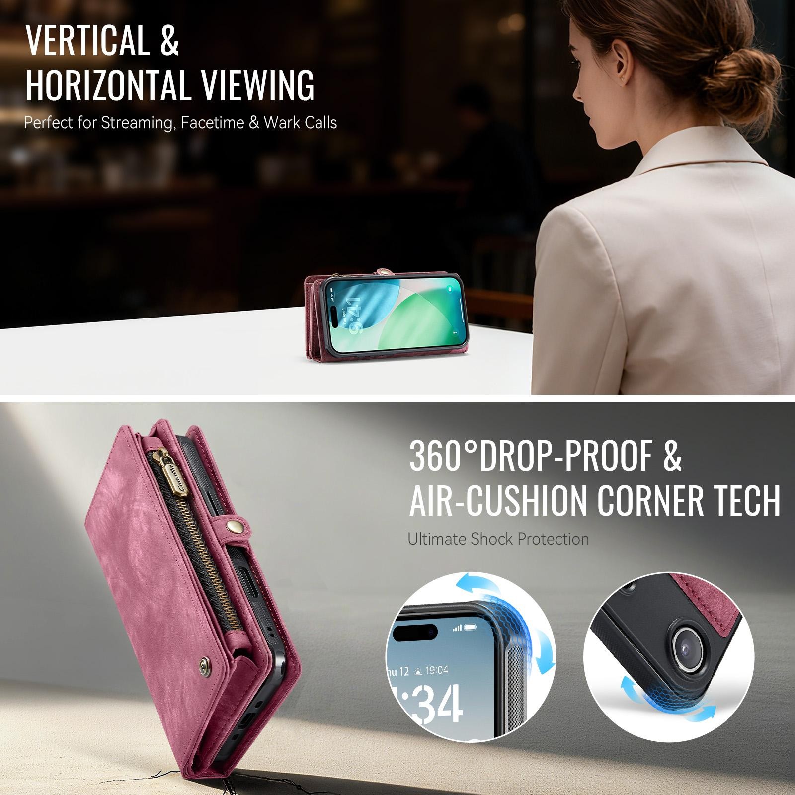 CaseMe 008 iPhone 17 Air Θήκη Πορτοφόλι με Αποσπώμενη Θήκη Σιλικόνης - Red