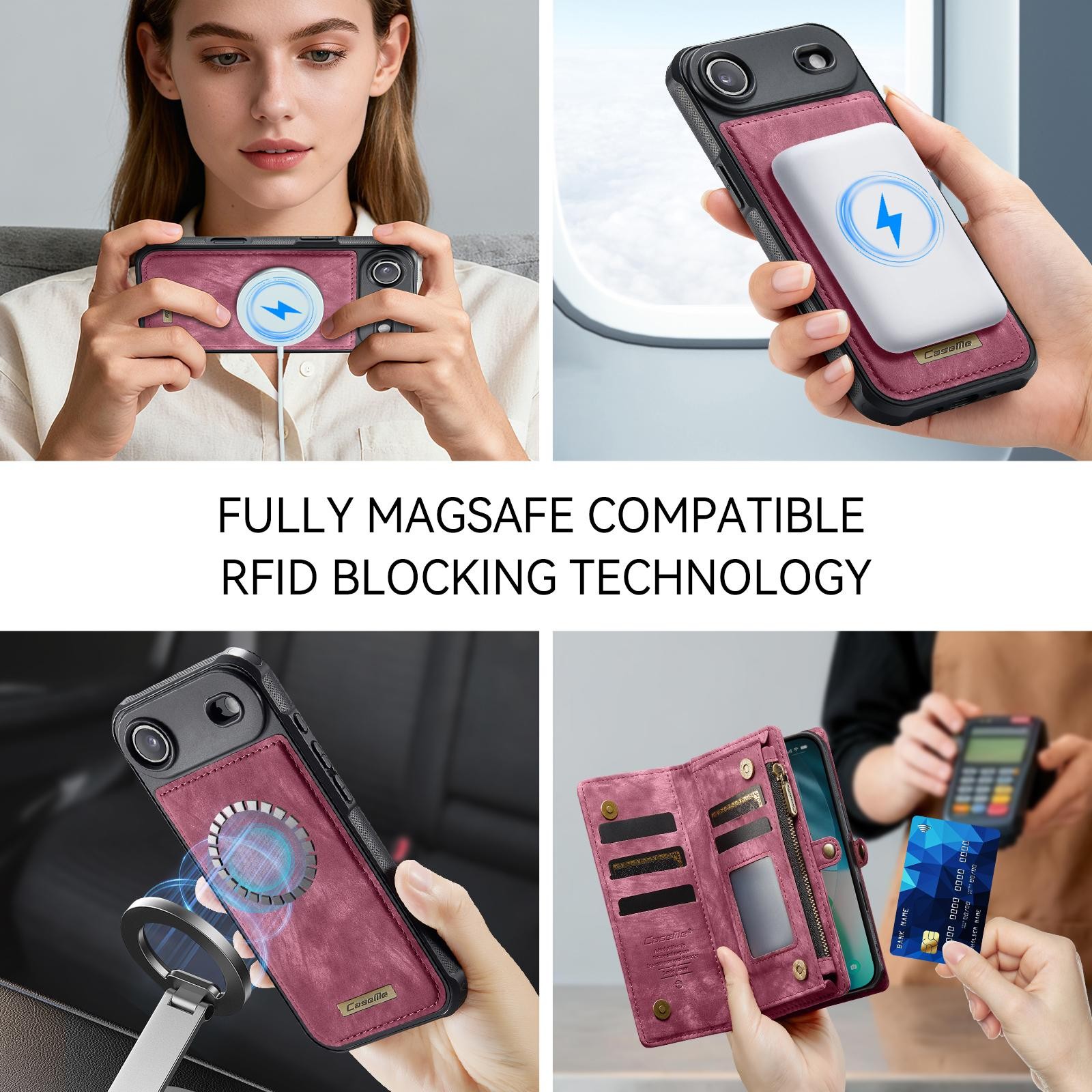 CaseMe 008 iPhone 17 Air Θήκη Πορτοφόλι με Αποσπώμενη Θήκη Σιλικόνης - Red
