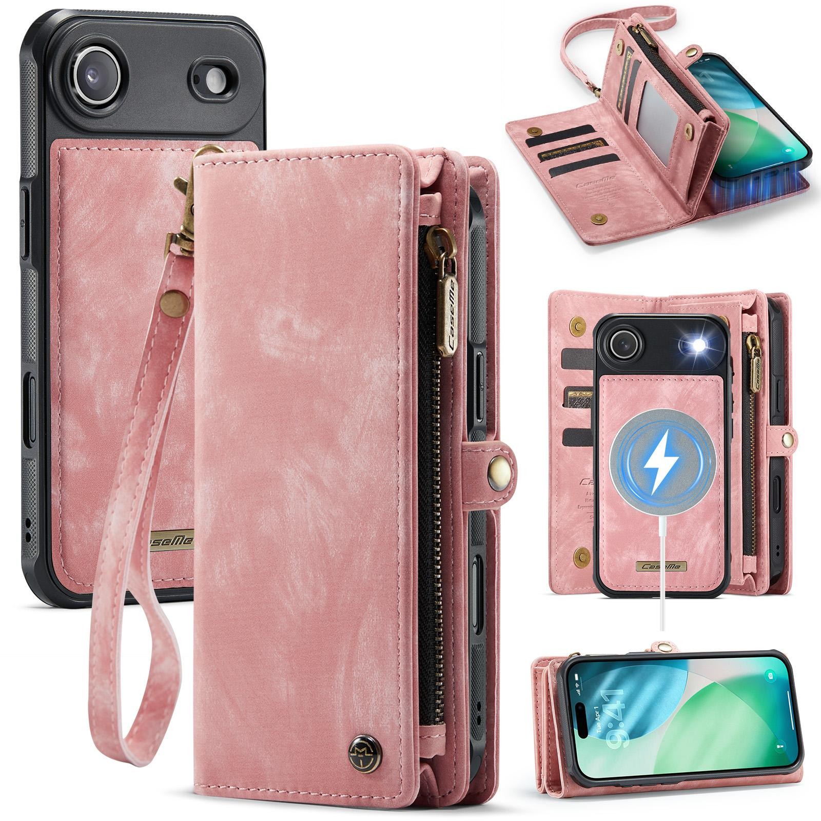 CaseMe 008 iPhone 17 Air Θήκη Πορτοφόλι με Αποσπώμενη Θήκη Σιλικόνης -Pink