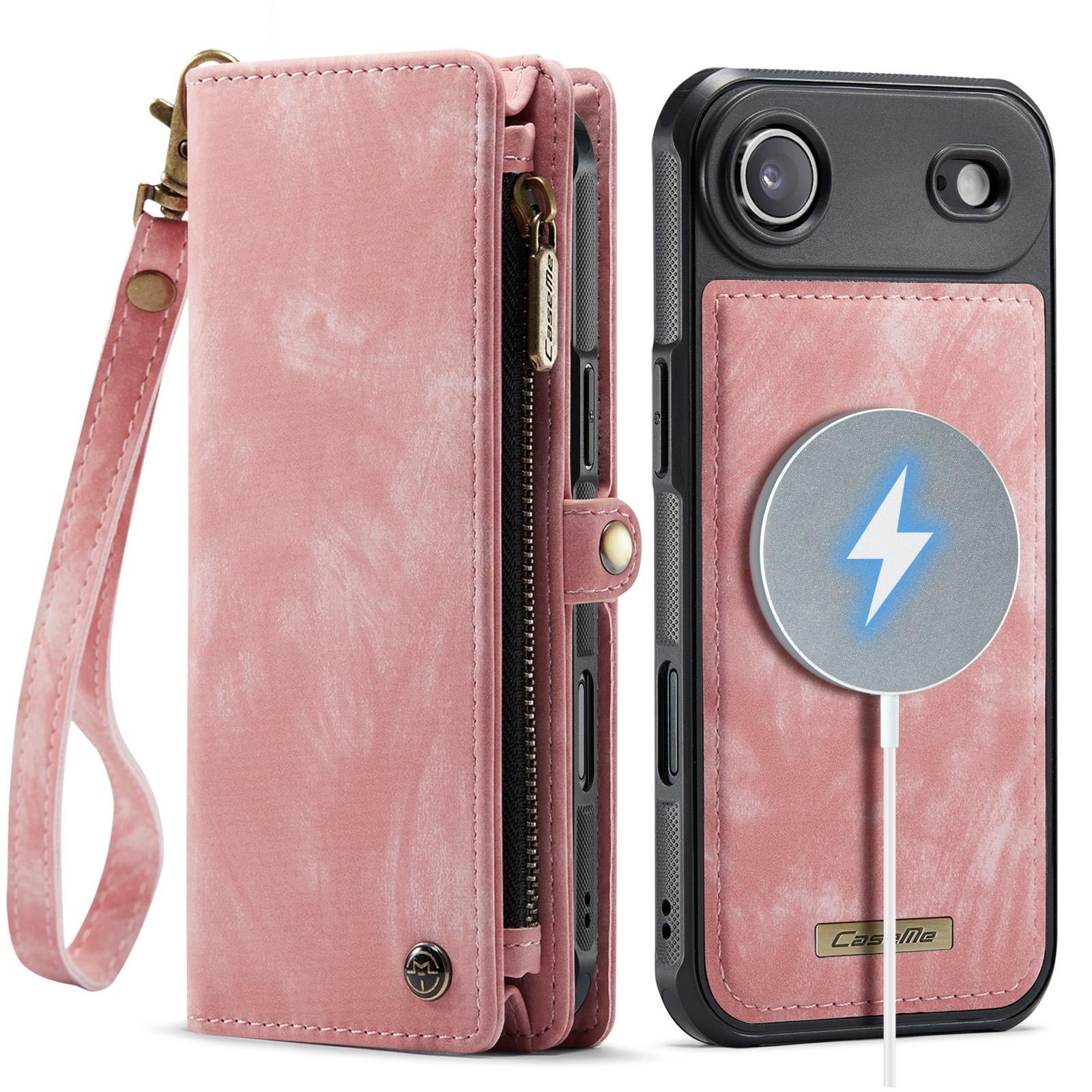 CaseMe 008 iPhone 17 Air Θήκη Πορτοφόλι με Αποσπώμενη Θήκη Σιλικόνης -Pink