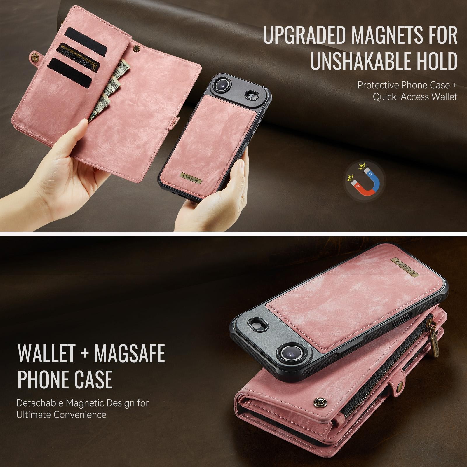 CaseMe 008 iPhone 17 Air Θήκη Πορτοφόλι με Αποσπώμενη Θήκη Σιλικόνης -Pink