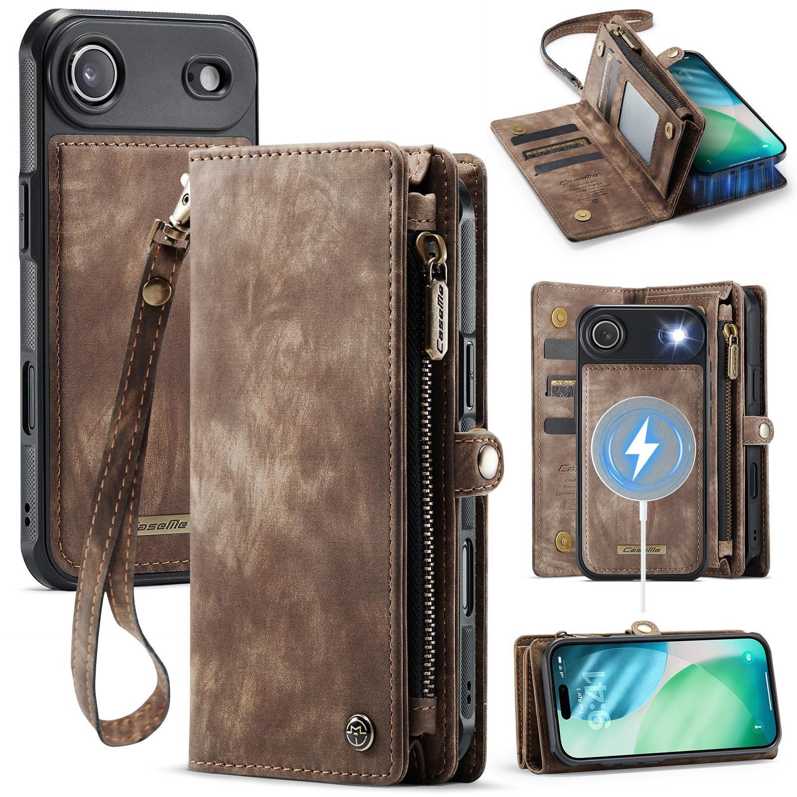 CaseMe 008 iPhone 17 Air Θήκη Πορτοφόλι με Αποσπώμενη Θήκη Σιλικόνης -Brown