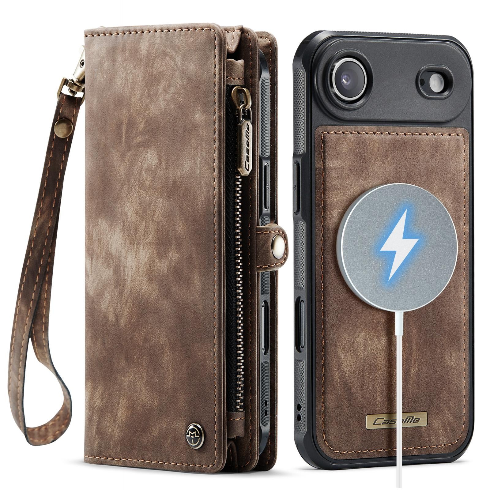 CaseMe 008 iPhone 17 Air Θήκη Πορτοφόλι με Αποσπώμενη Θήκη Σιλικόνης -Brown