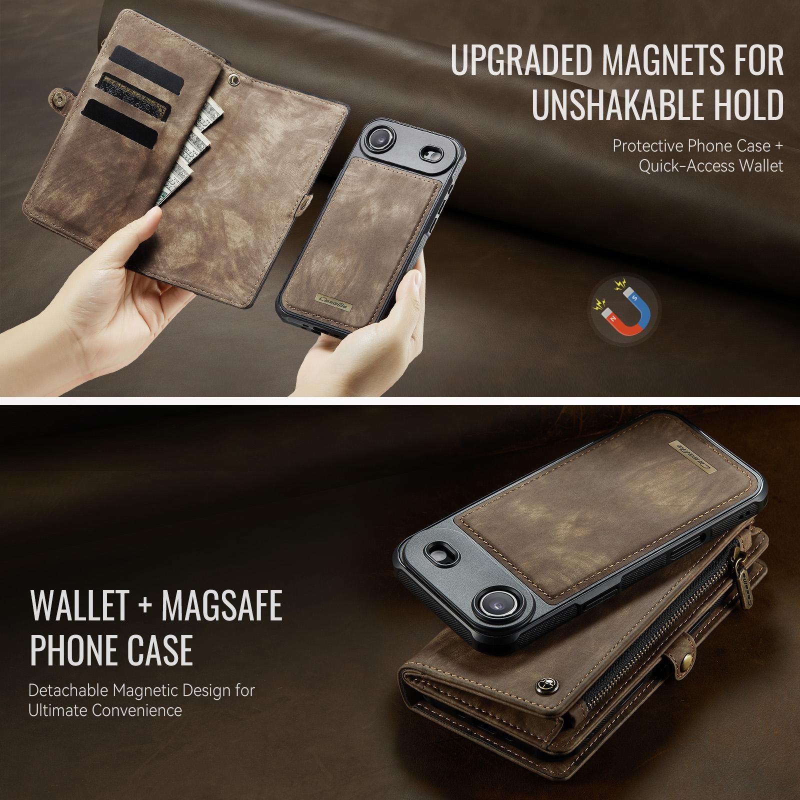 CaseMe 008 iPhone 17 Air Θήκη Πορτοφόλι με Αποσπώμενη Θήκη Σιλικόνης -Brown