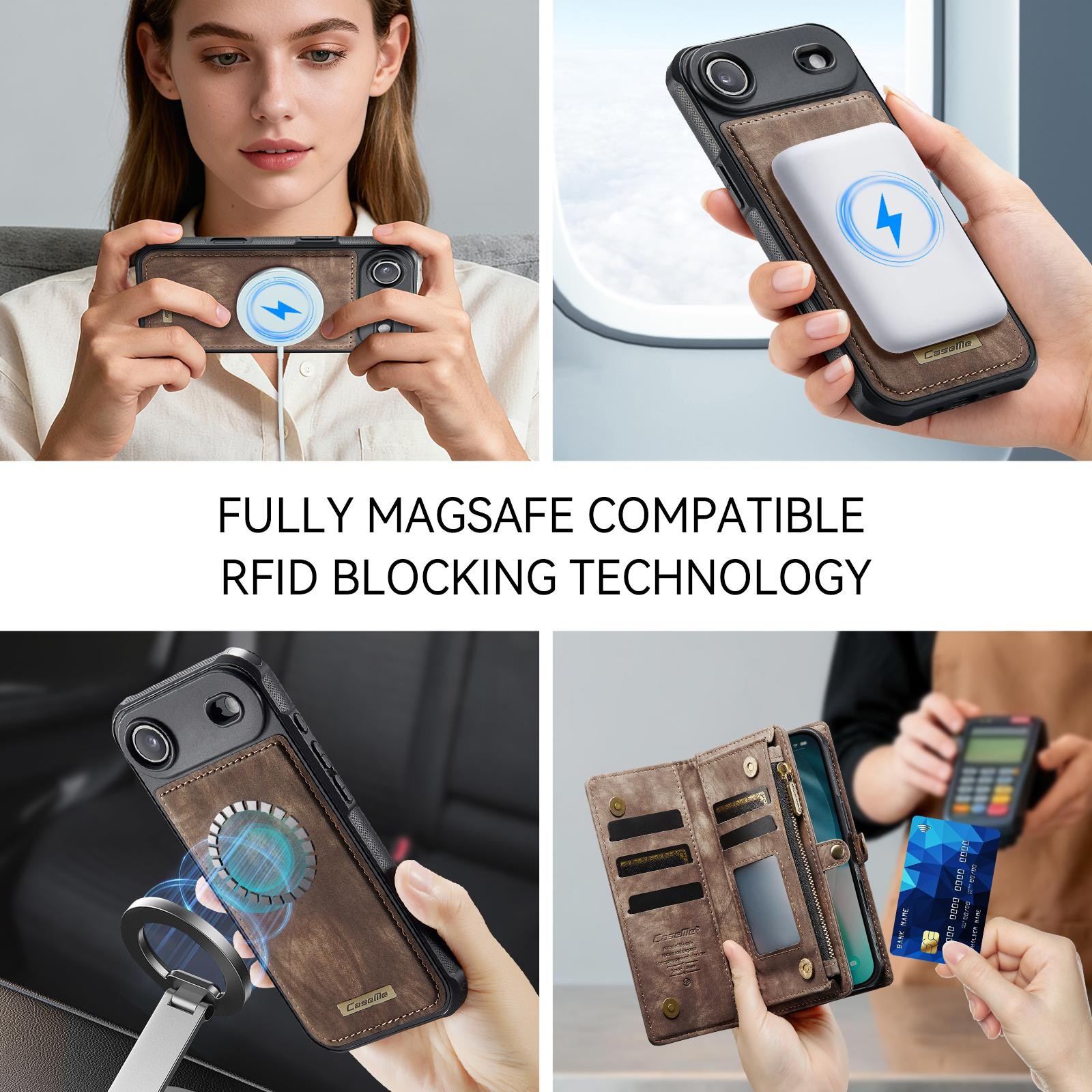 CaseMe 008 iPhone 17 Air Θήκη Πορτοφόλι με Αποσπώμενη Θήκη Σιλικόνης -Brown