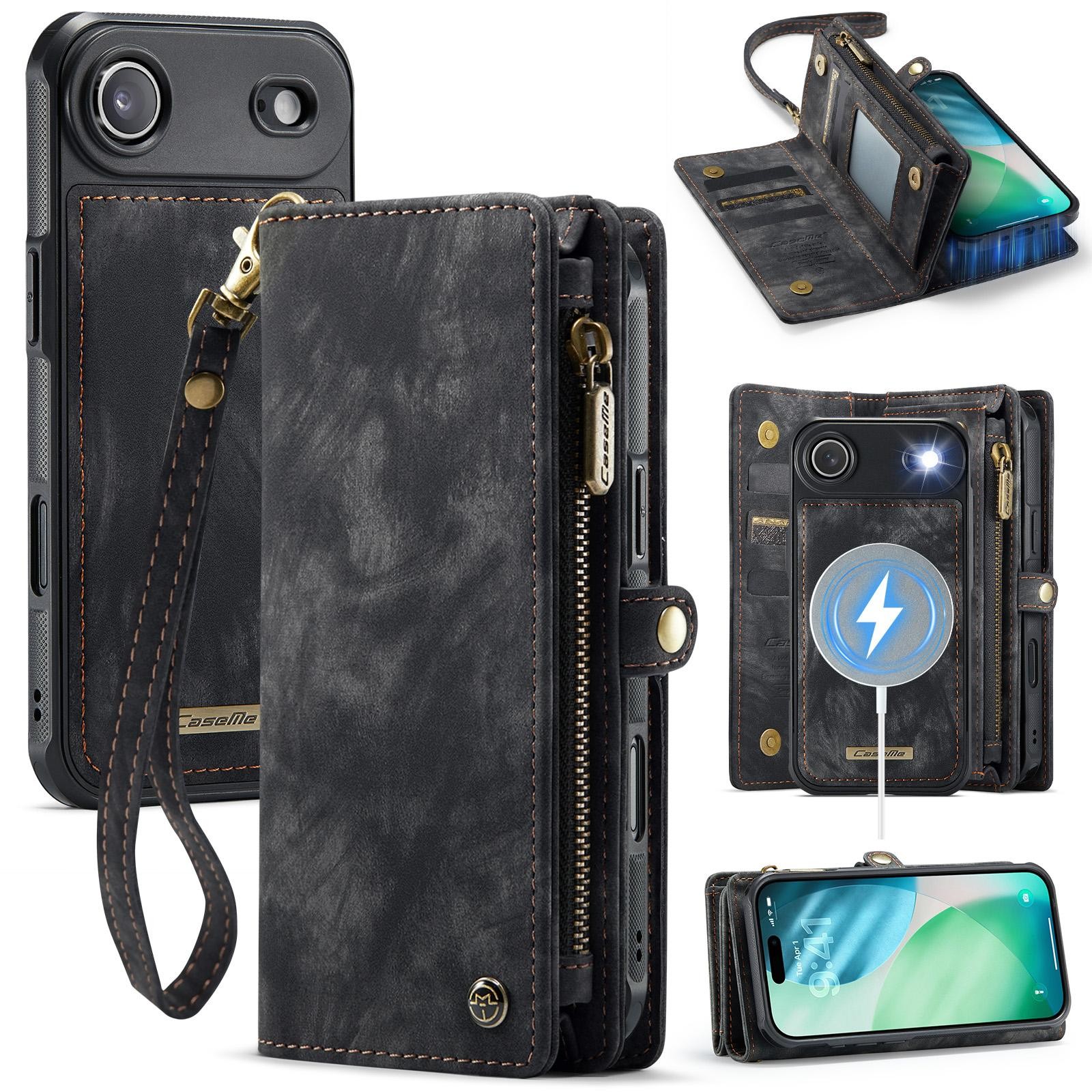 CaseMe 008 iPhone 17 Air Θήκη Πορτοφόλι με Αποσπώμενη Θήκη Σιλικόνης - Black