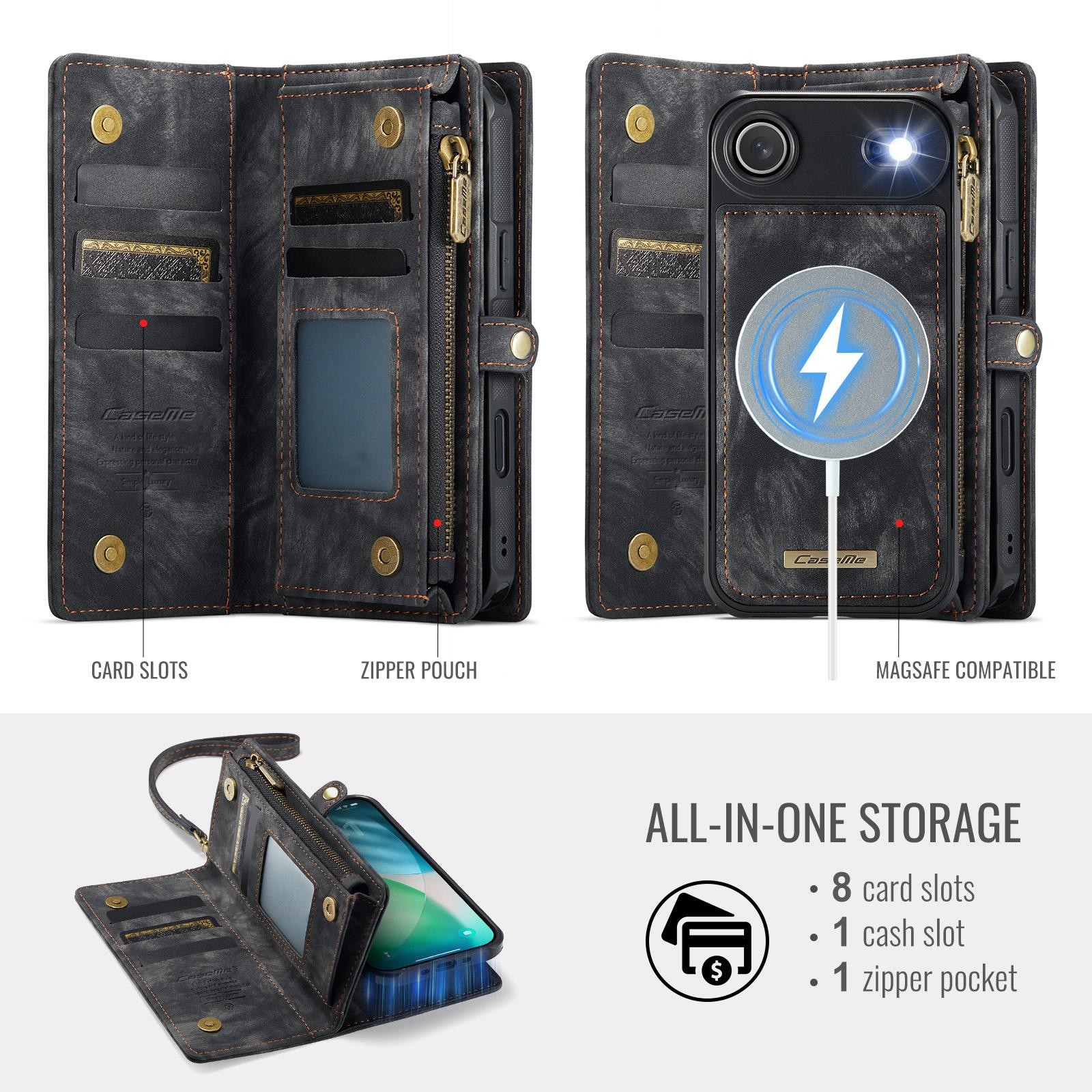 CaseMe 008 iPhone 17 Air Θήκη Πορτοφόλι με Αποσπώμενη Θήκη Σιλικόνης - Black