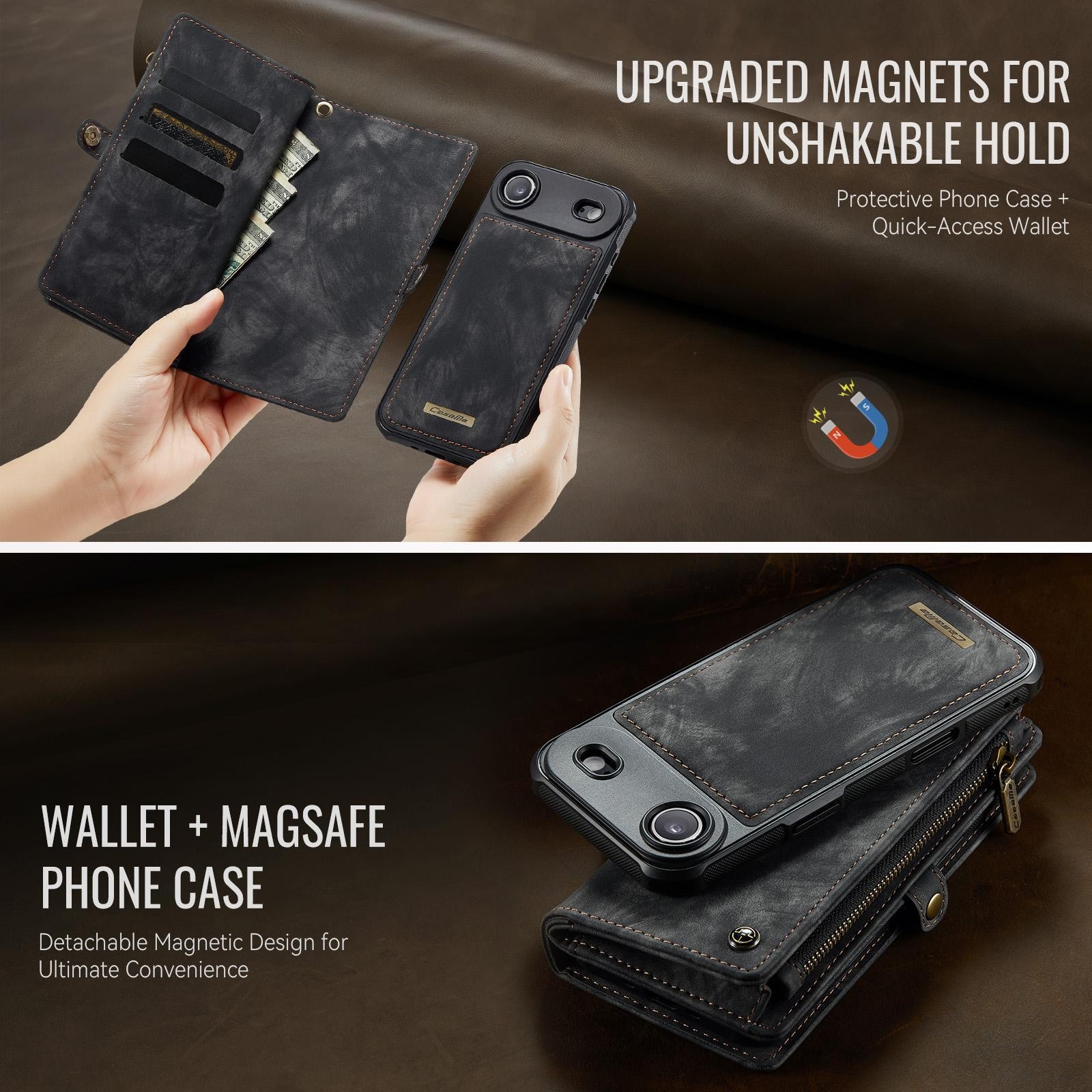 CaseMe 008 iPhone 17 Air Θήκη Πορτοφόλι με Αποσπώμενη Θήκη Σιλικόνης - Black