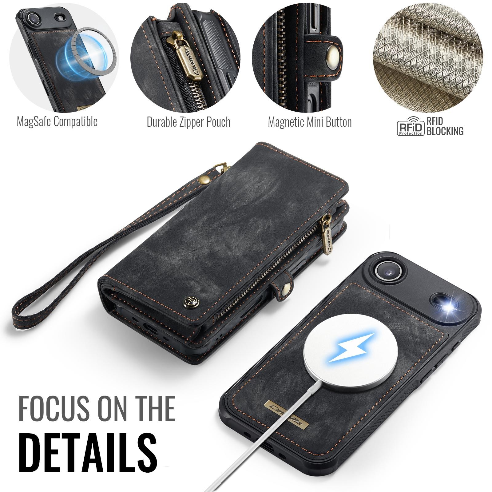 CaseMe 008 iPhone 17 Air Θήκη Πορτοφόλι με Αποσπώμενη Θήκη Σιλικόνης - Black