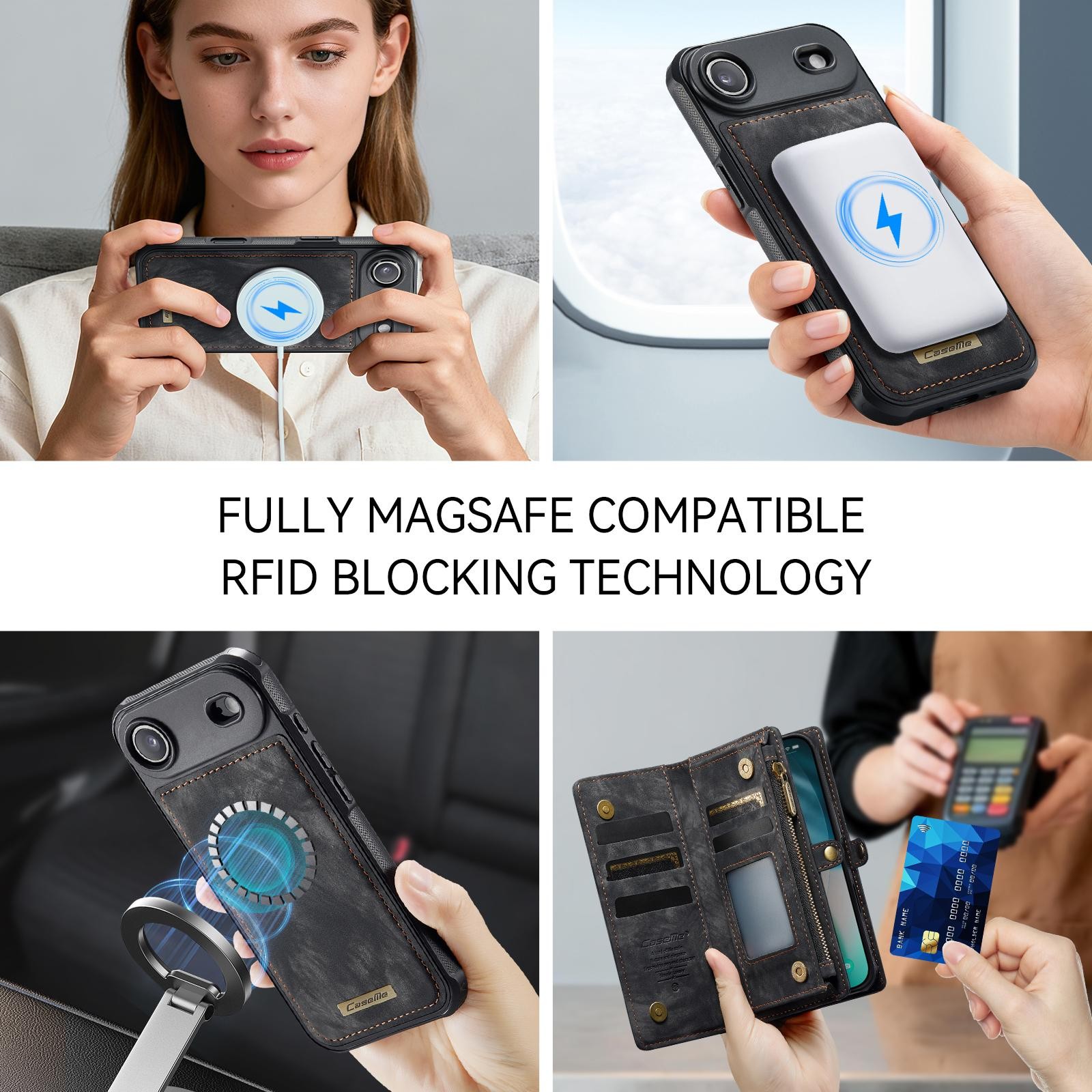 CaseMe 008 iPhone 17 Air Θήκη Πορτοφόλι με Αποσπώμενη Θήκη Σιλικόνης - Black