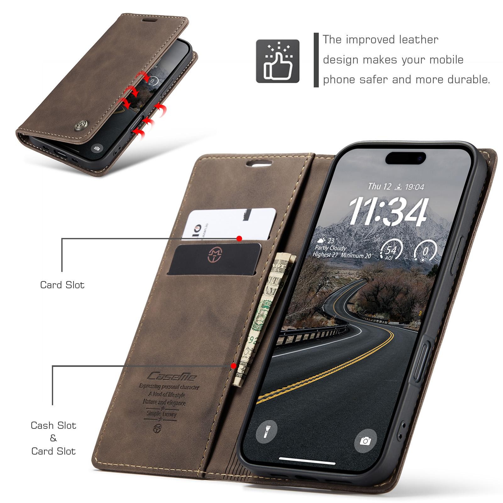 CaseMe 013 iPhone 17 Air Retro Leather Θήκη Βιβλίο - Coffee