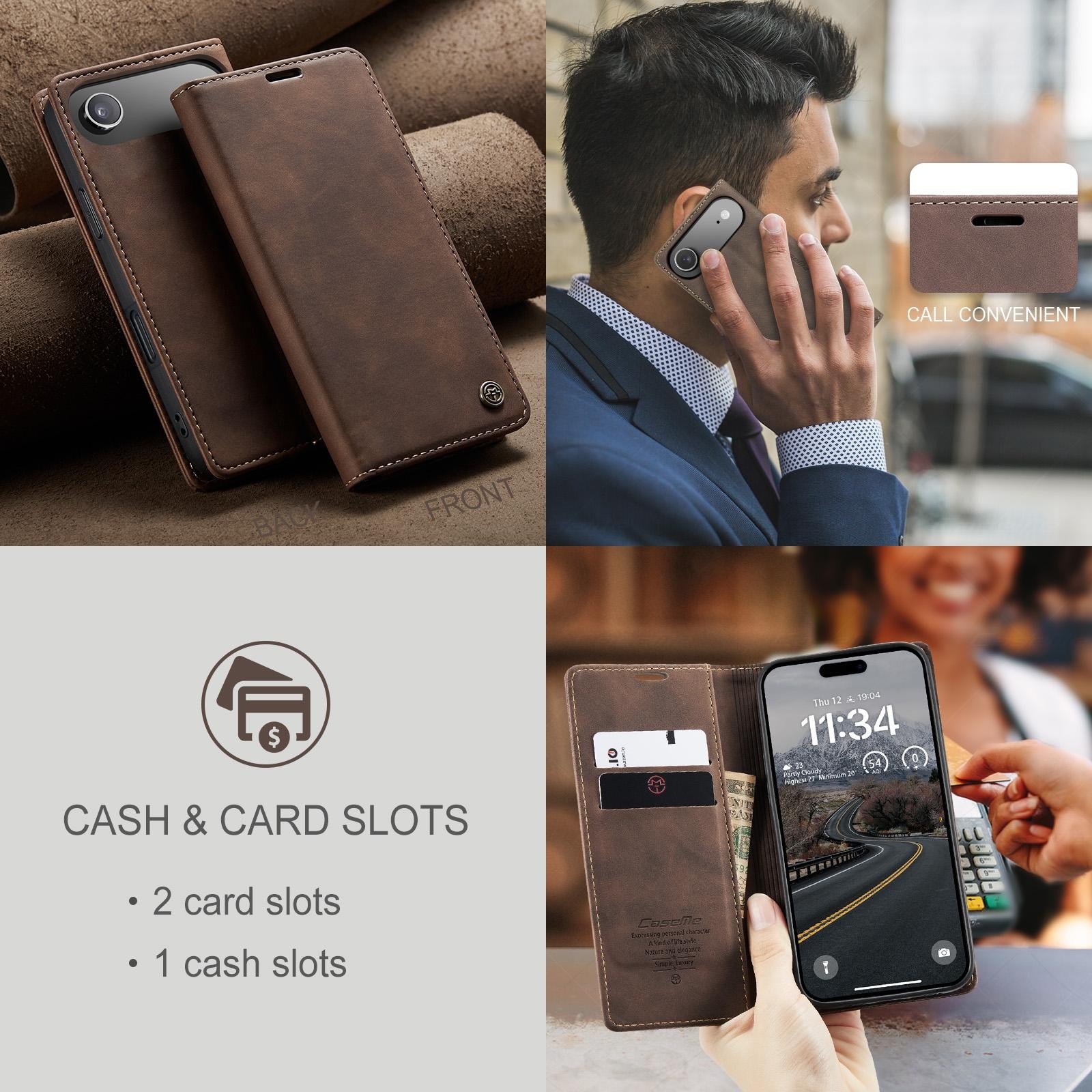 CaseMe 013 iPhone 17 Air Retro Leather Θήκη Βιβλίο - Coffee