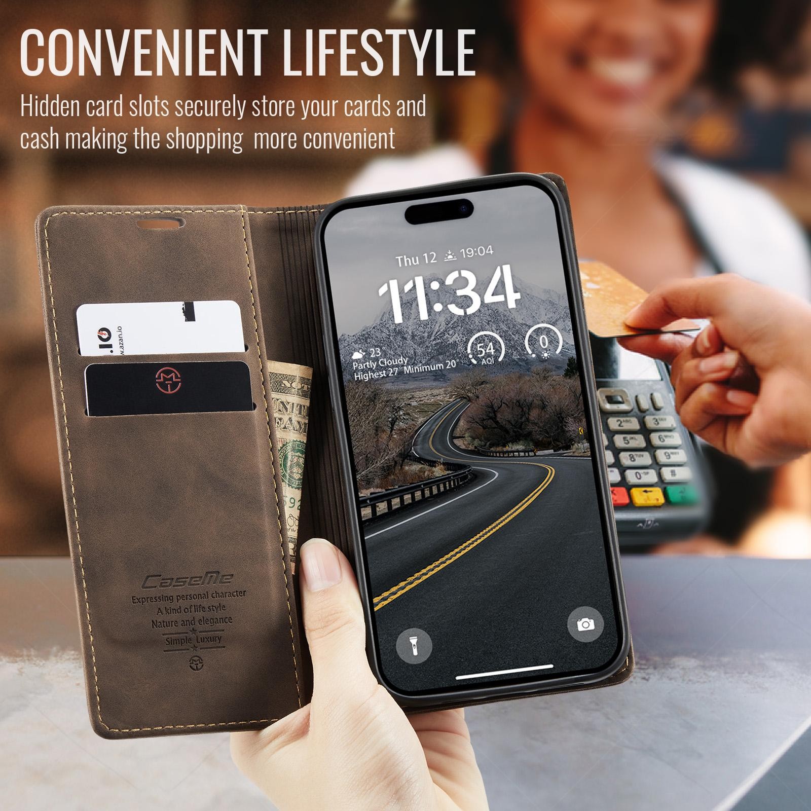 CaseMe 013 iPhone 17 Air Retro Leather Θήκη Βιβλίο - Coffee