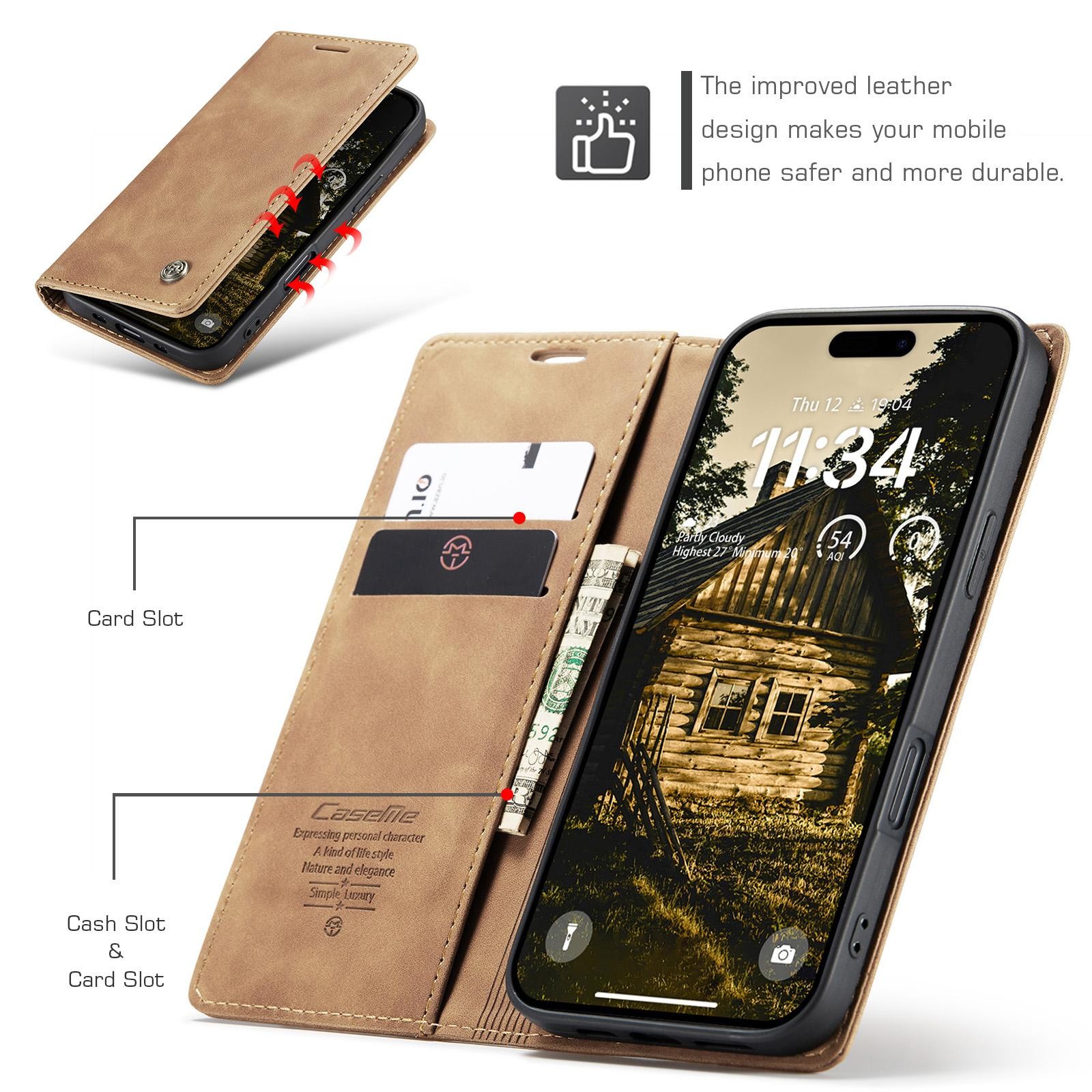 CaseMe 013 iPhone 17 Air Retro Leather Θήκη Βιβλίο -Brown