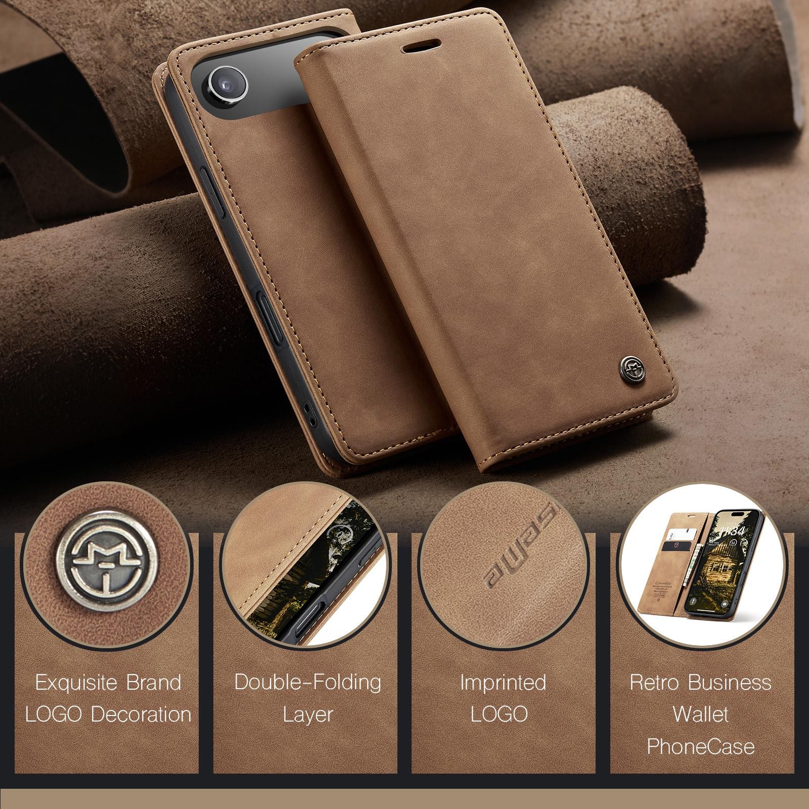 CaseMe 013 iPhone 17 Air Retro Leather Θήκη Βιβλίο -Brown