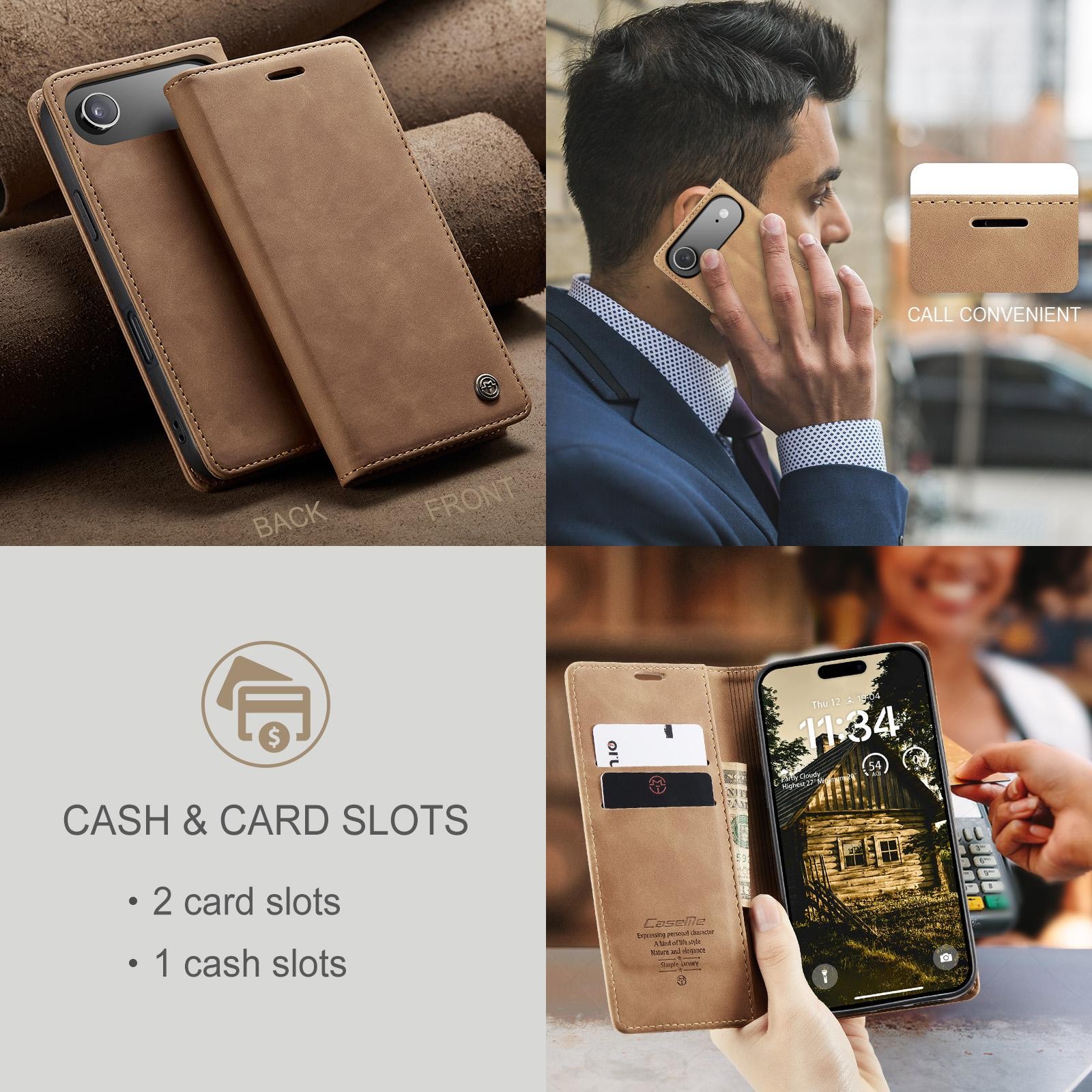 CaseMe 013 iPhone 17 Air Retro Leather Θήκη Βιβλίο -Brown