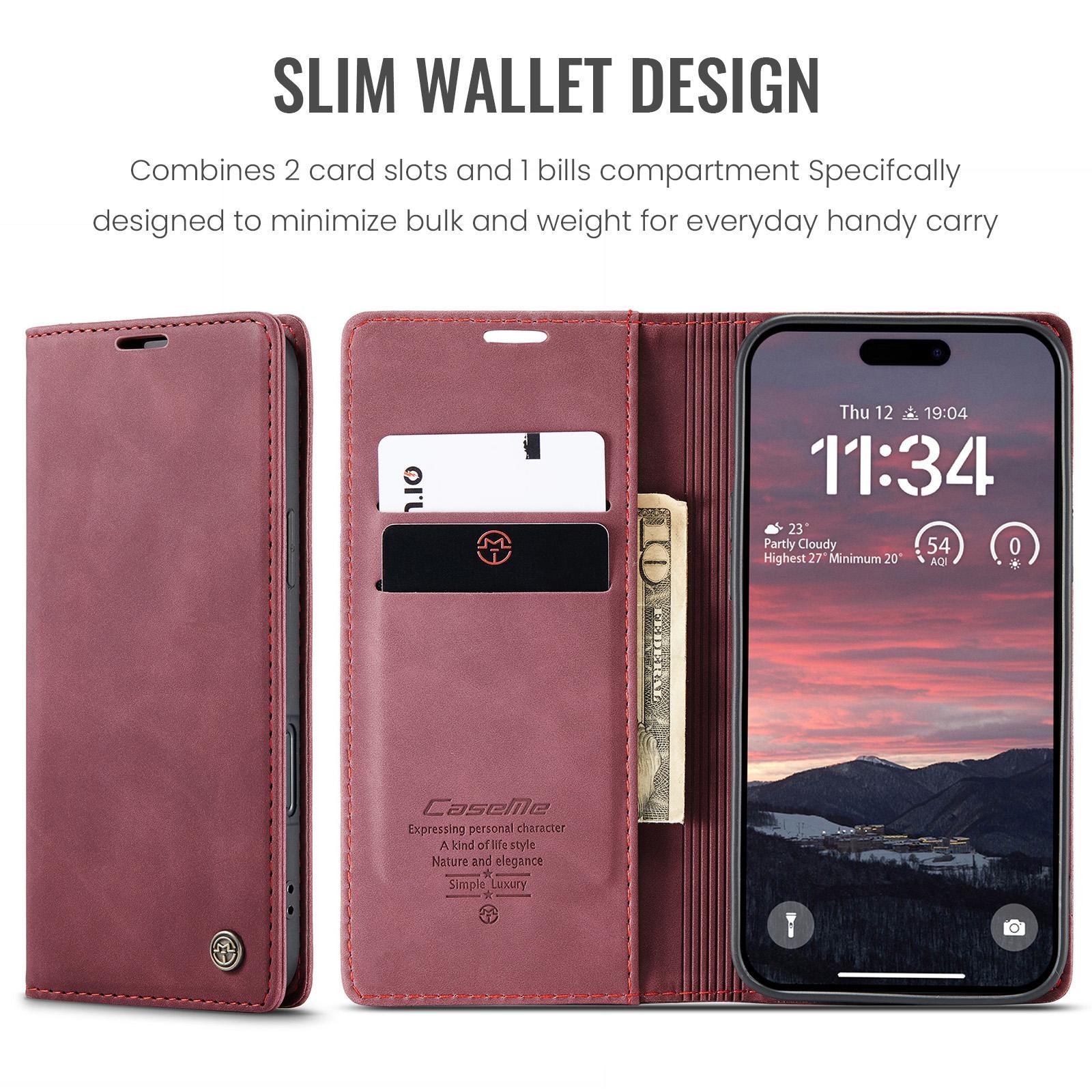 CaseMe 013 iPhone 17 Air Retro Leather Θήκη Βιβλίο -Red