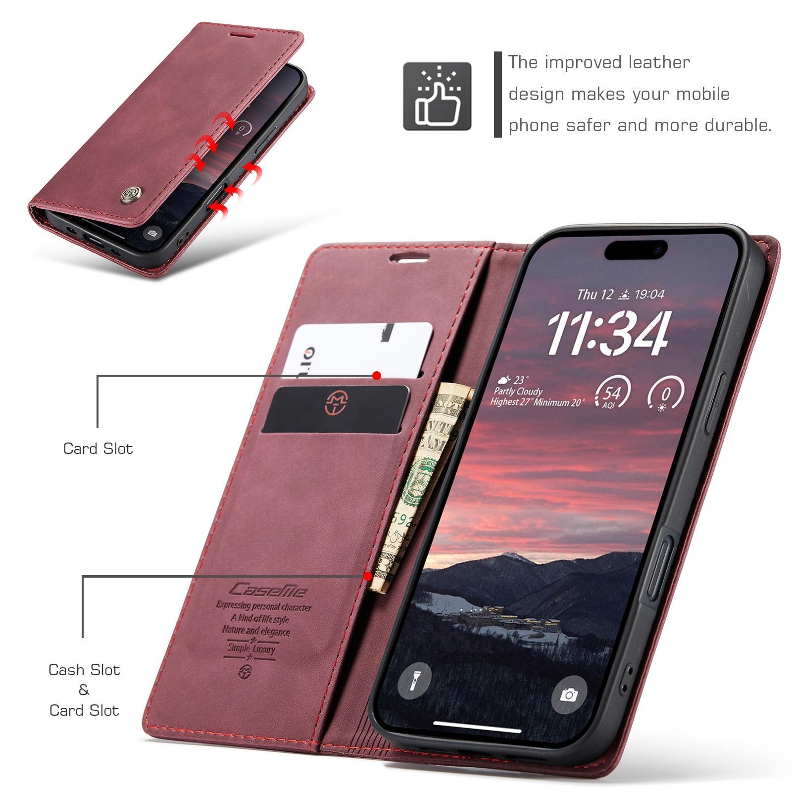 CaseMe 013 iPhone 17 Air Retro Leather Θήκη Βιβλίο -Red