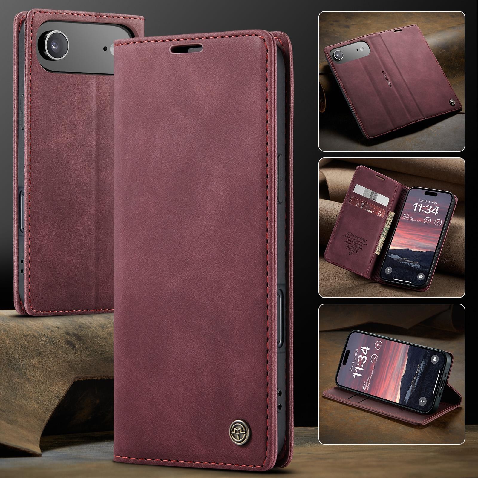 CaseMe 013 iPhone 17 Air Retro Leather Θήκη Βιβλίο -Red