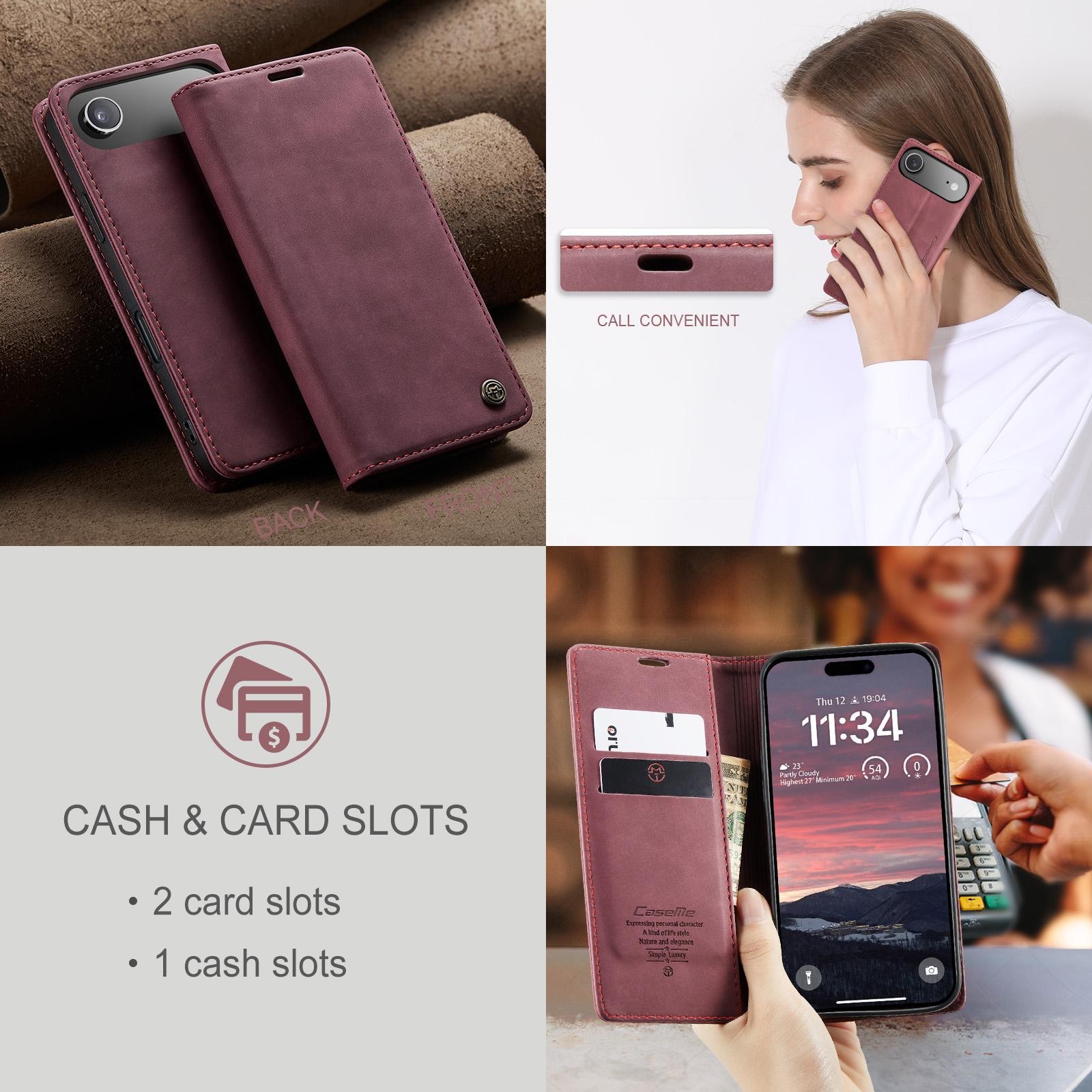 CaseMe 013 iPhone 17 Air Retro Leather Θήκη Βιβλίο -Red