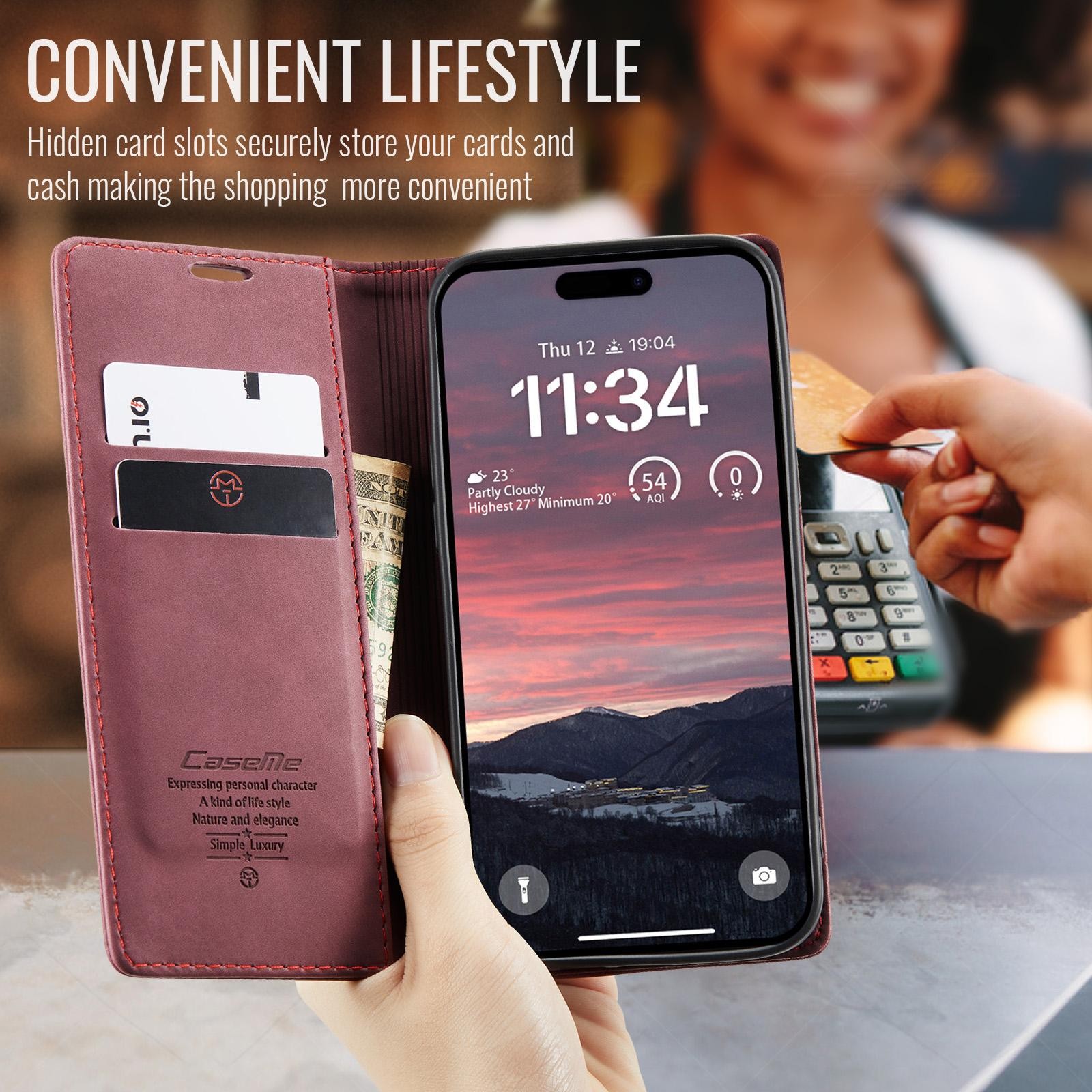 CaseMe 013 iPhone 17 Air Retro Leather Θήκη Βιβλίο -Red
