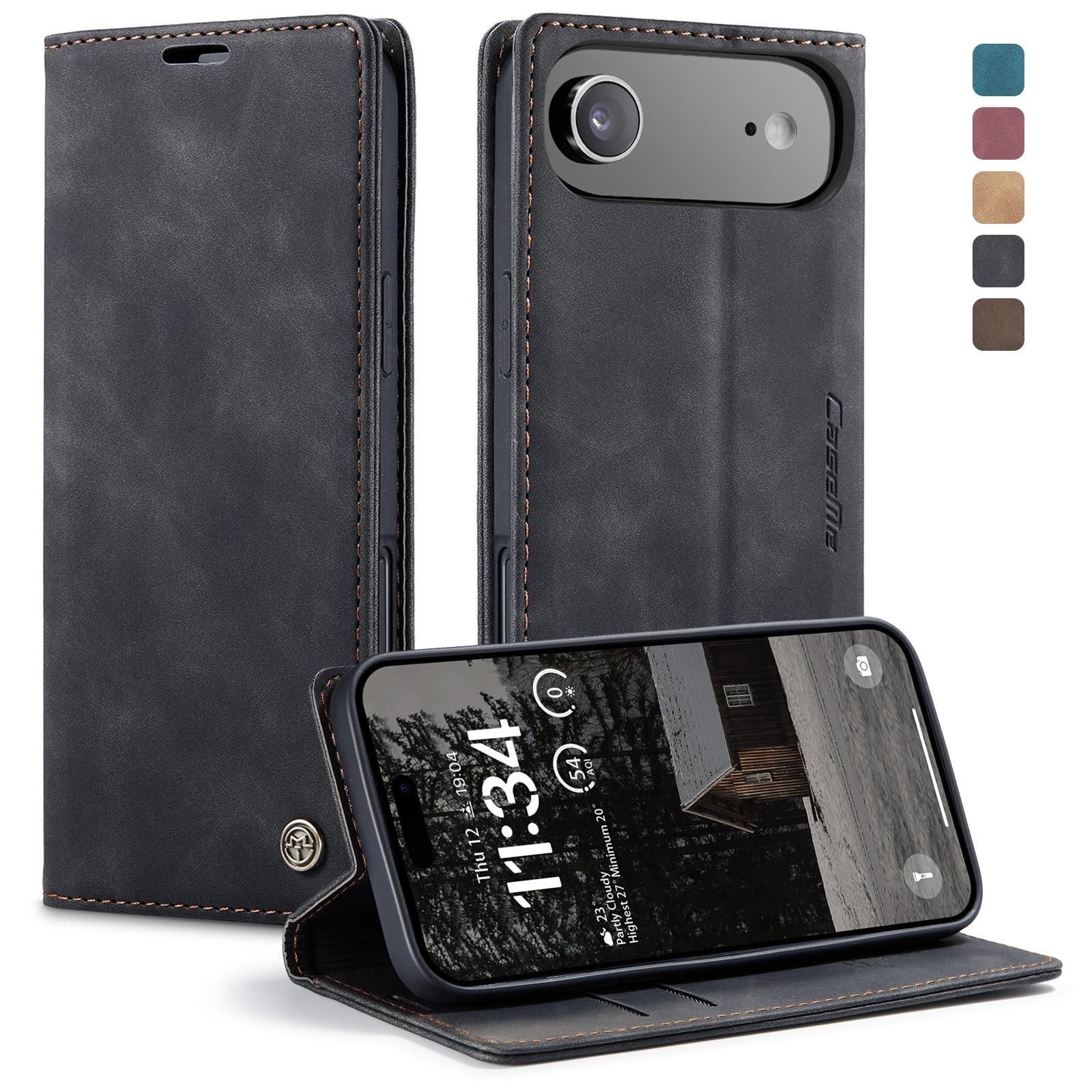 CaseMe 013 iPhone 17 Air Retro Leather Θήκη Βιβλίο -Black