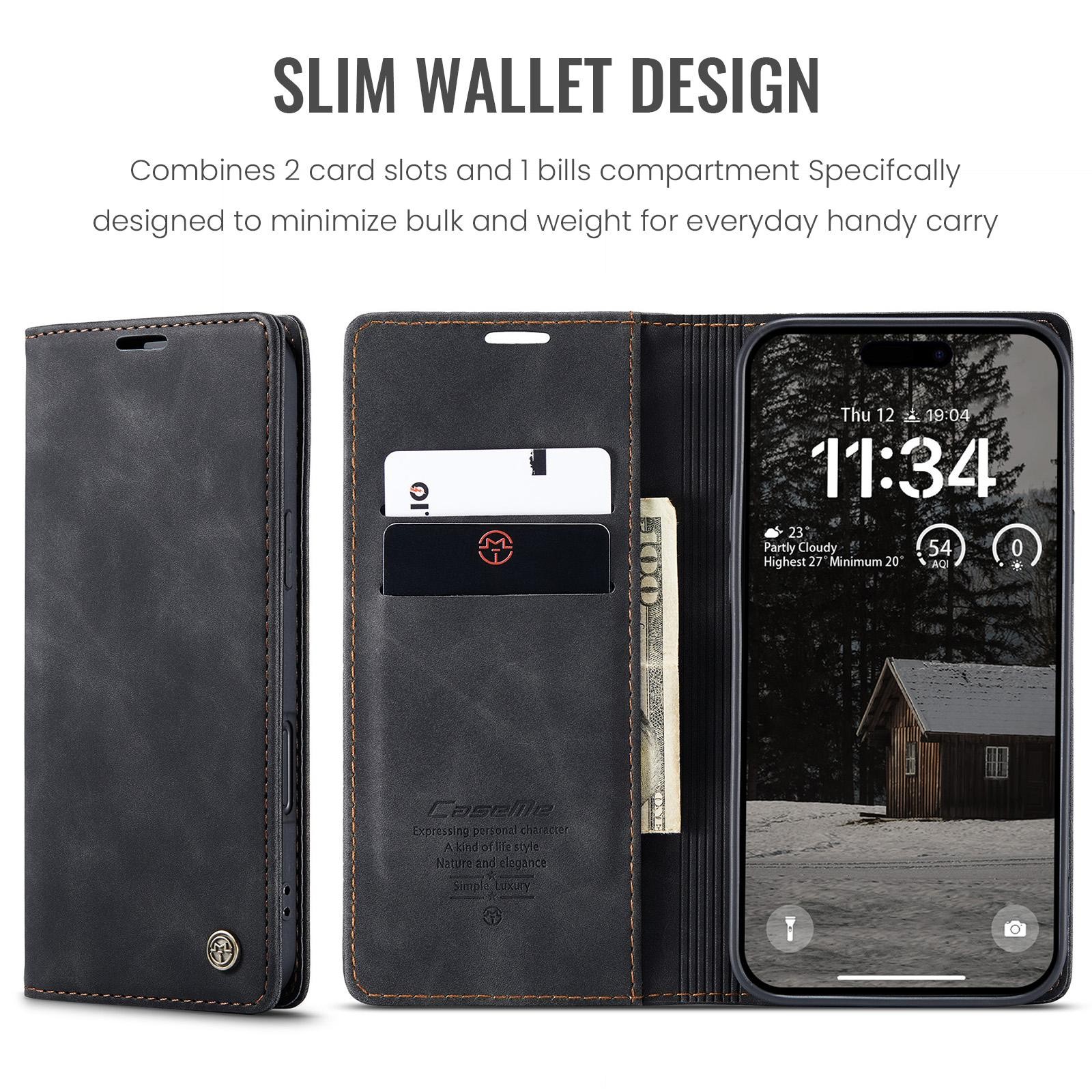 CaseMe 013 iPhone 17 Air Retro Leather Θήκη Βιβλίο -Black