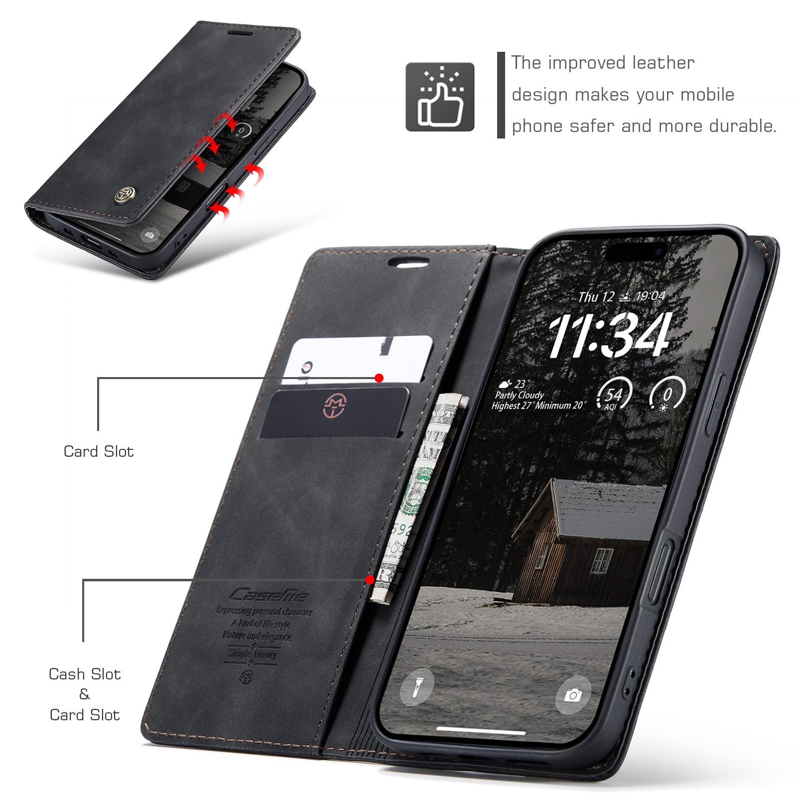 CaseMe 013 iPhone 17 Air Retro Leather Θήκη Βιβλίο -Black