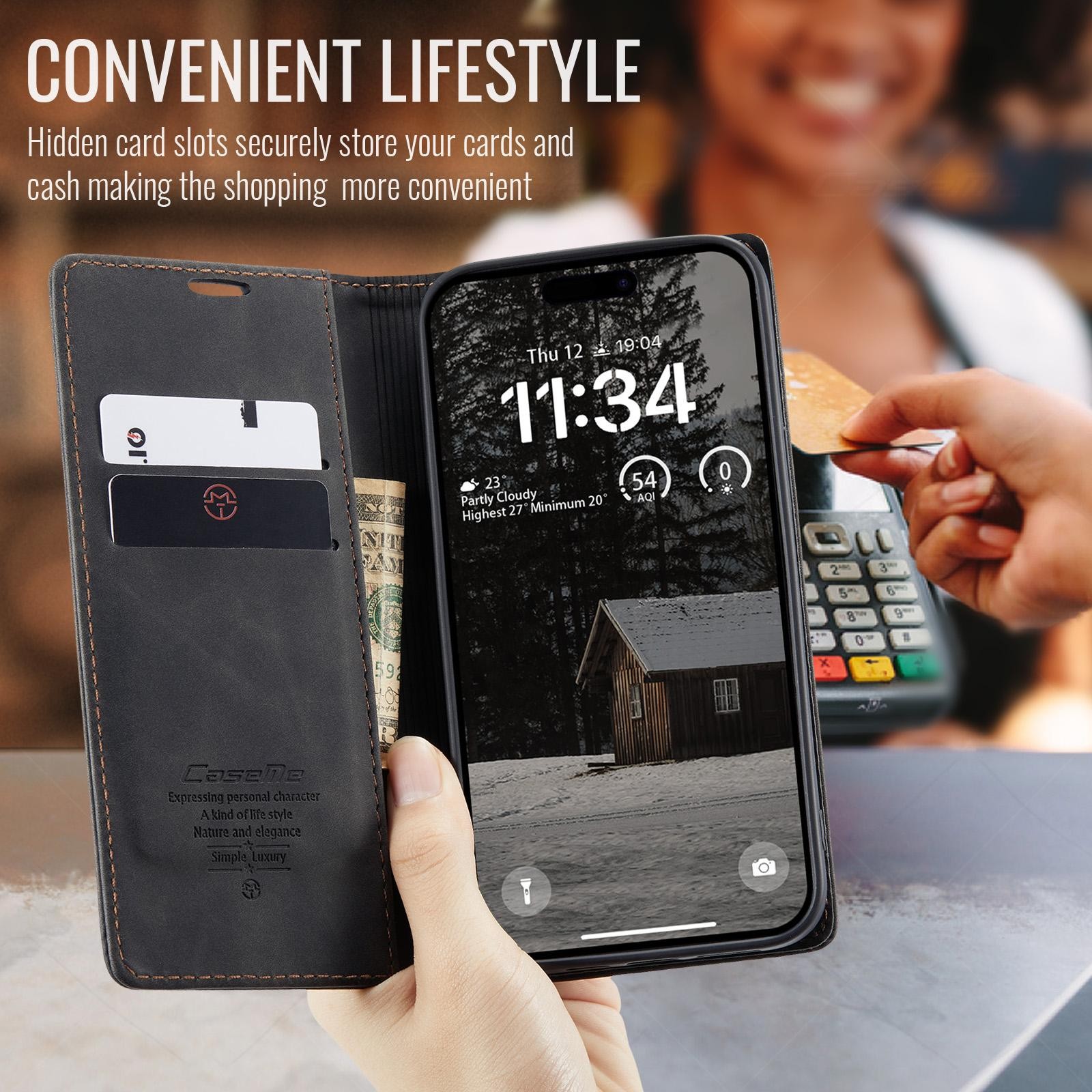 CaseMe 013 iPhone 17 Air Retro Leather Θήκη Βιβλίο -Black