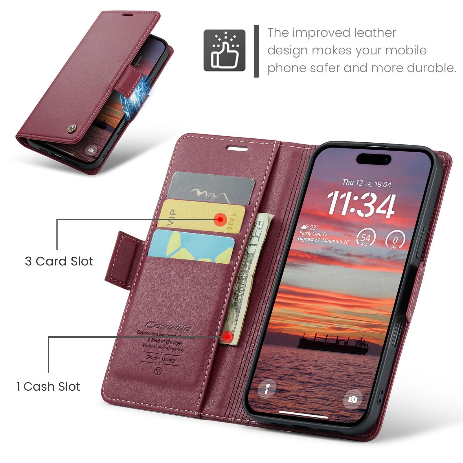 CaseMe 023 iPhone 17 Air RFID Θήκη Πορτοφόλι Δερμάτινη – Red