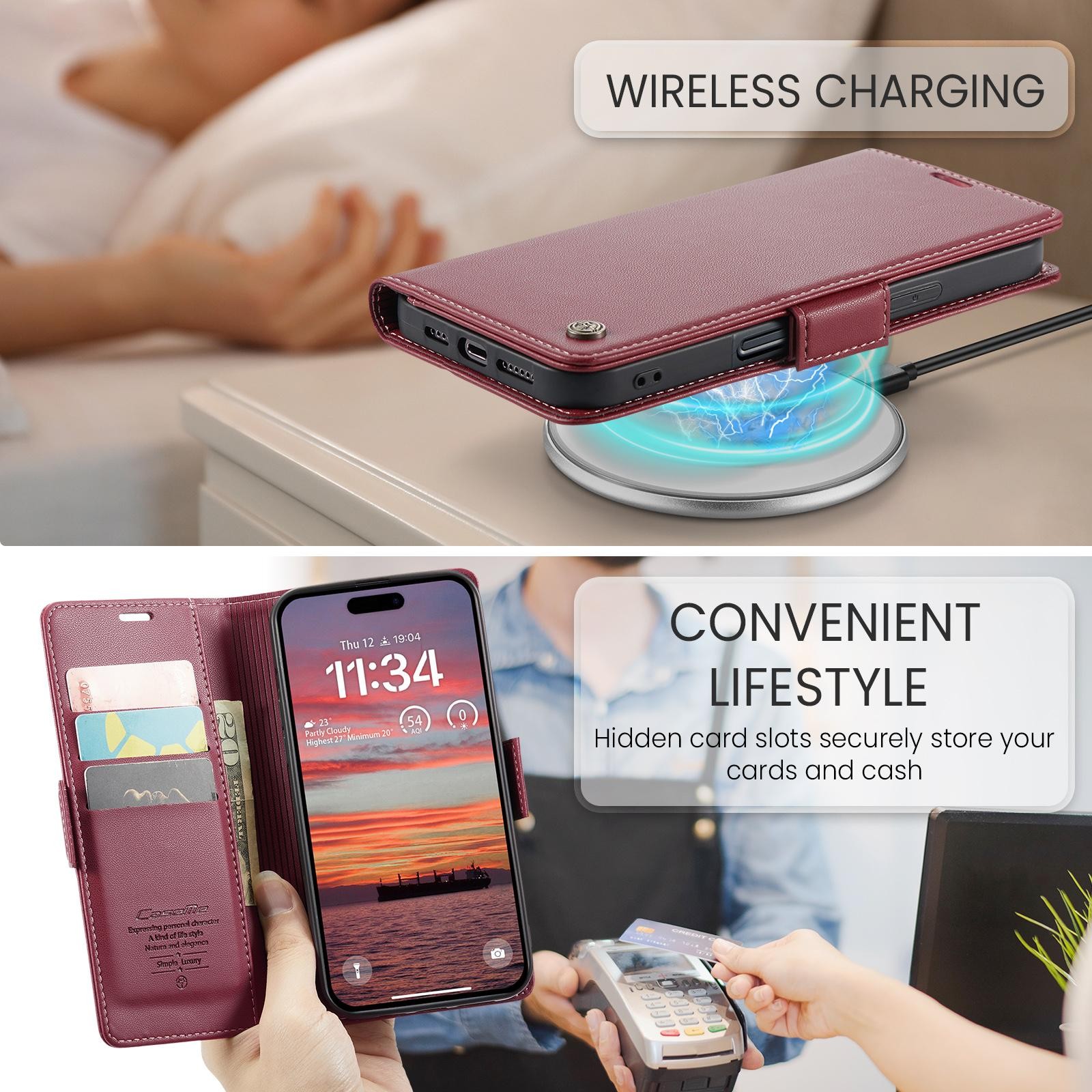 CaseMe 023 iPhone 17 Air RFID Θήκη Πορτοφόλι Δερμάτινη – Red