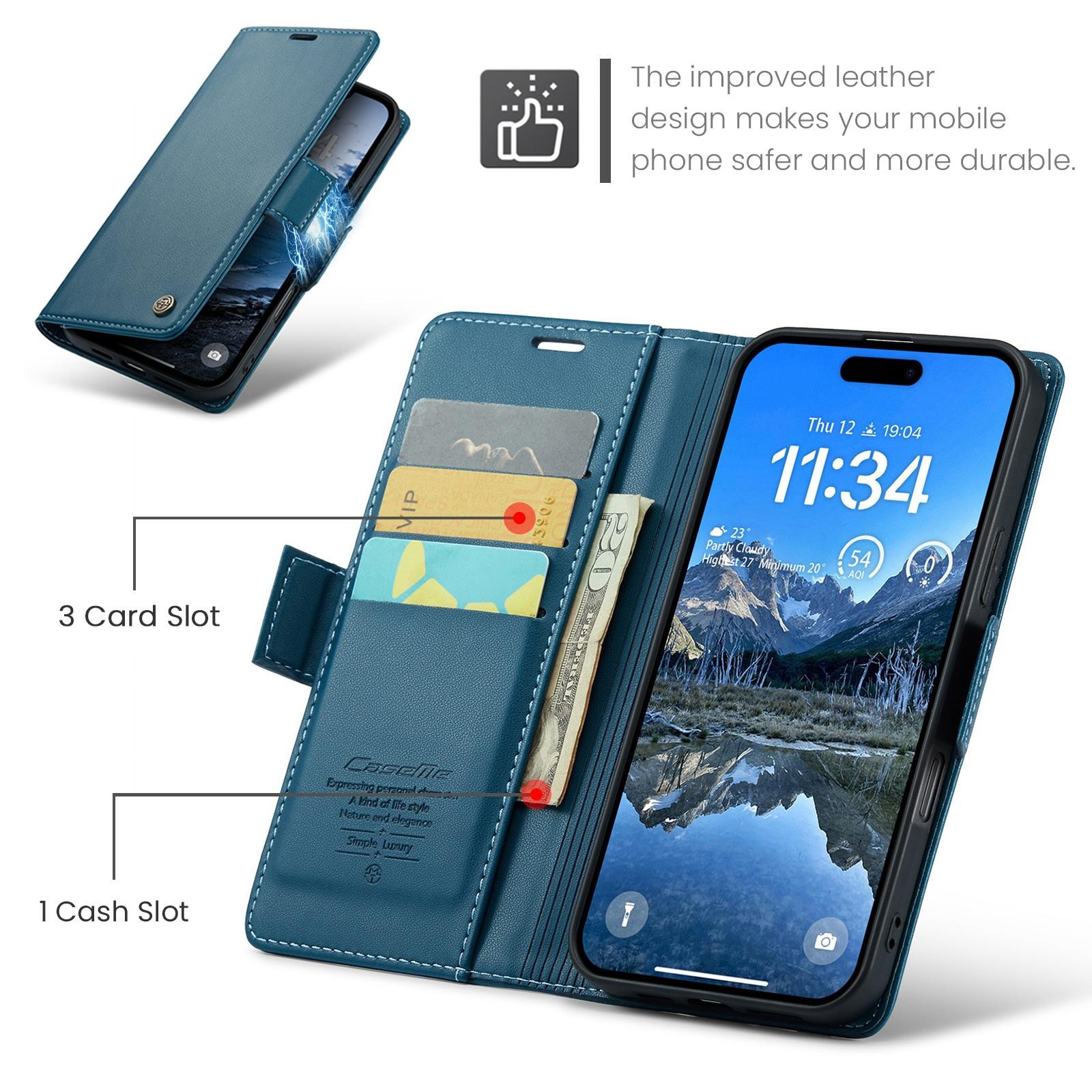 CaseMe 023 iPhone 17 Air RFID Θήκη Πορτοφόλι Δερμάτινη –Blue