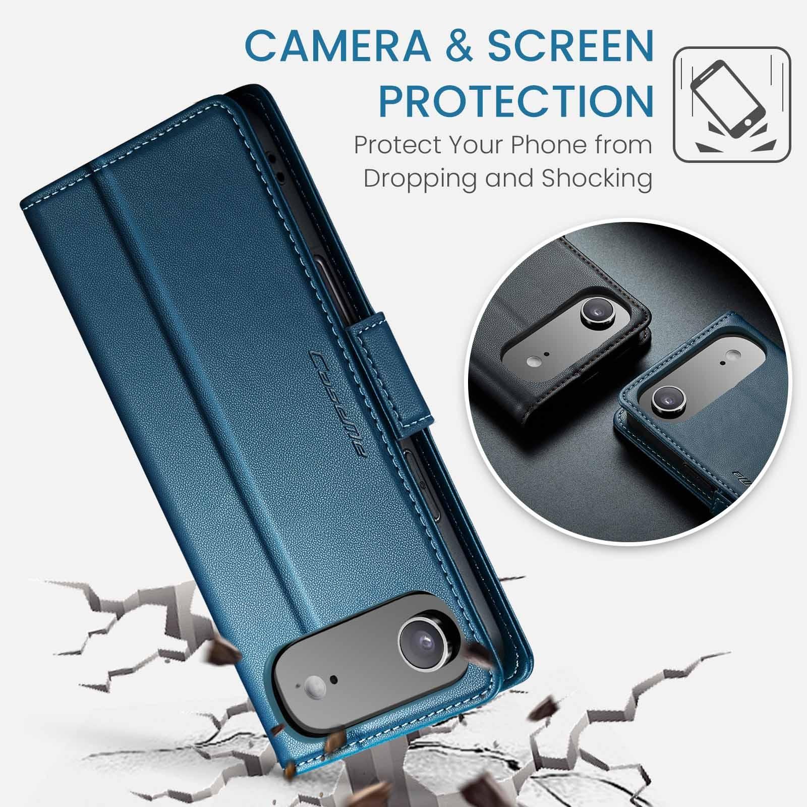CaseMe 023 iPhone 17 Air RFID Θήκη Πορτοφόλι Δερμάτινη –Blue