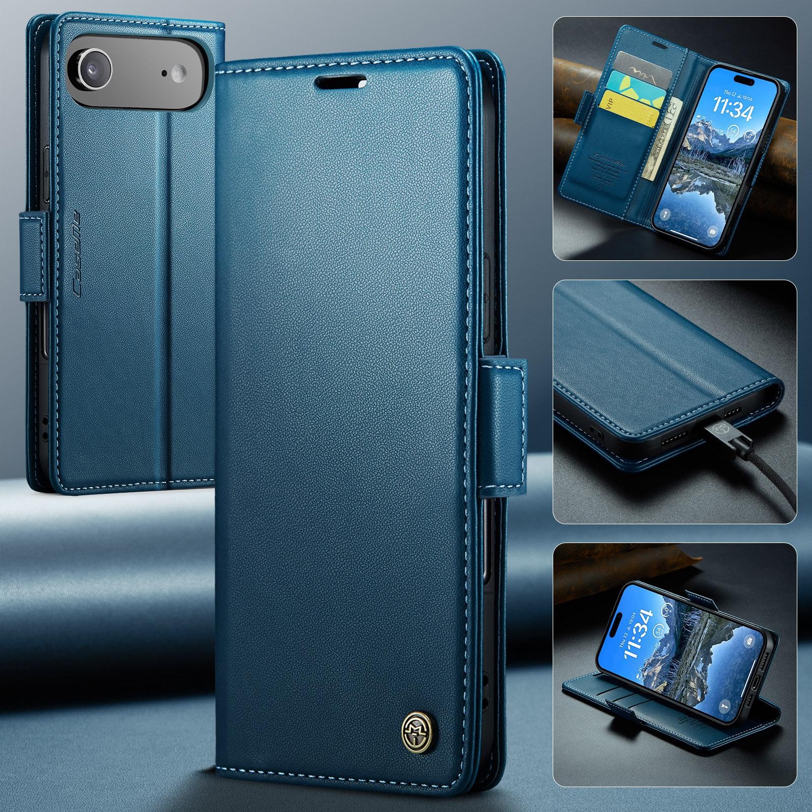 CaseMe 023 iPhone 17 Air RFID Θήκη Πορτοφόλι Δερμάτινη –Blue