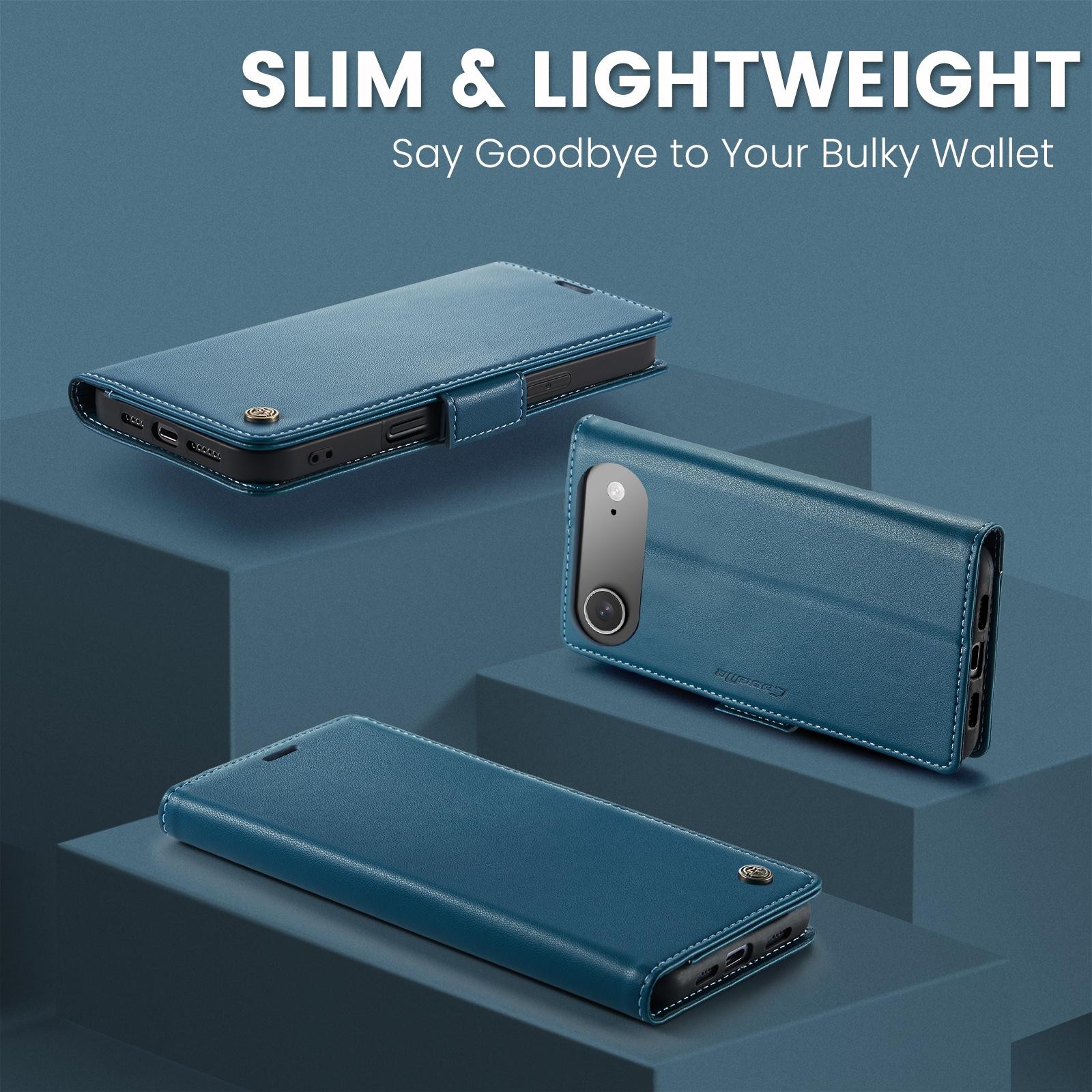 CaseMe 023 iPhone 17 Air RFID Θήκη Πορτοφόλι Δερμάτινη –Blue