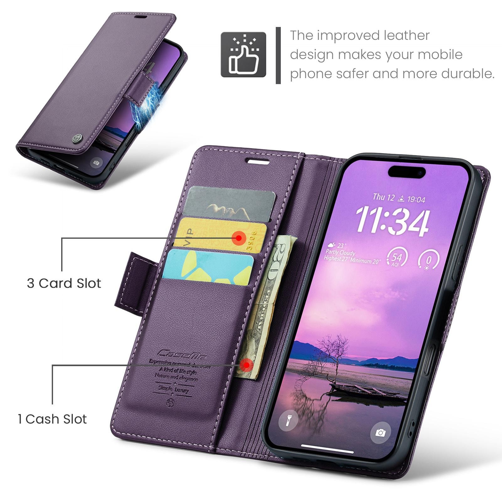 CaseMe 023 iPhone 17 Air RFID Θήκη Πορτοφόλι Δερμάτινη – Purple