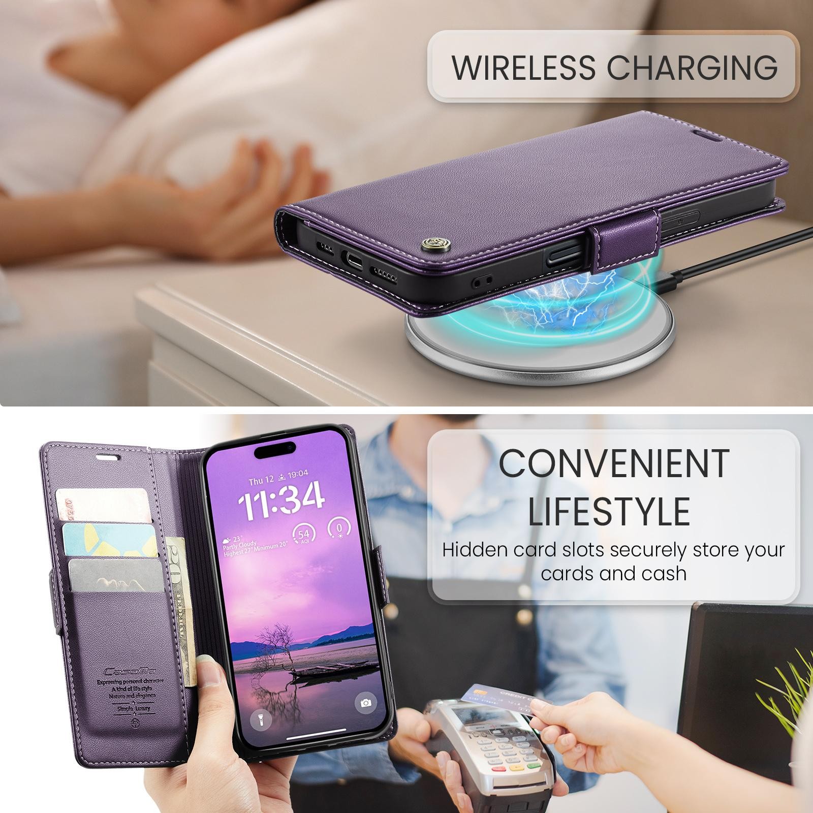 CaseMe 023 iPhone 17 Air RFID Θήκη Πορτοφόλι Δερμάτινη – Purple