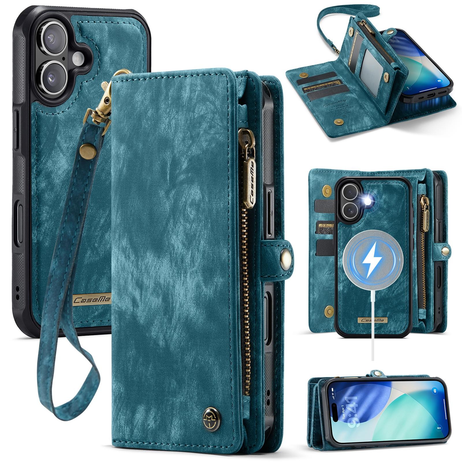 CaseMe 008 iPhone 17 Θήκη Πορτοφόλι με Αποσπώμενη Θήκη Σιλικόνης -Blue