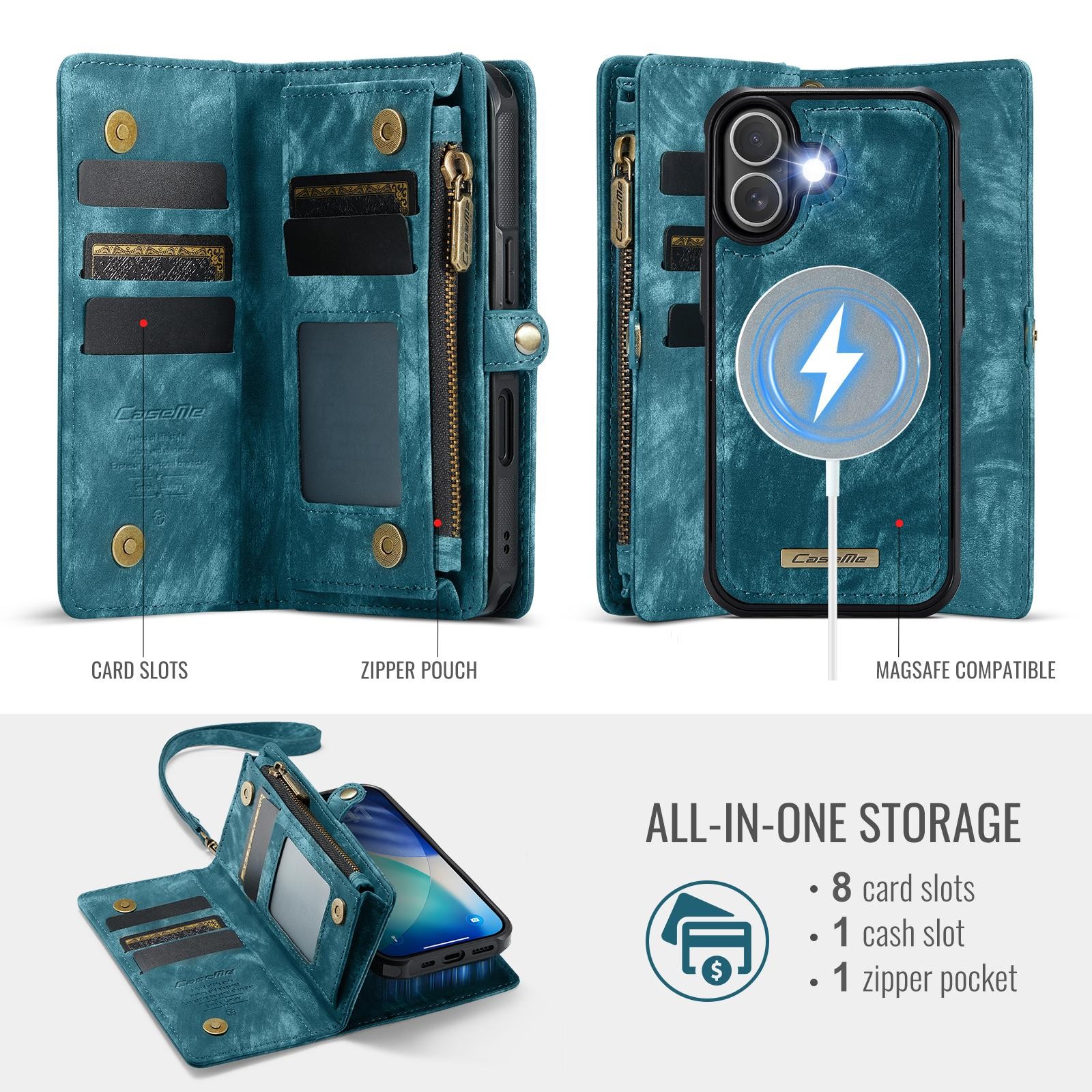 CaseMe 008 iPhone 17 Θήκη Πορτοφόλι με Αποσπώμενη Θήκη Σιλικόνης -Blue