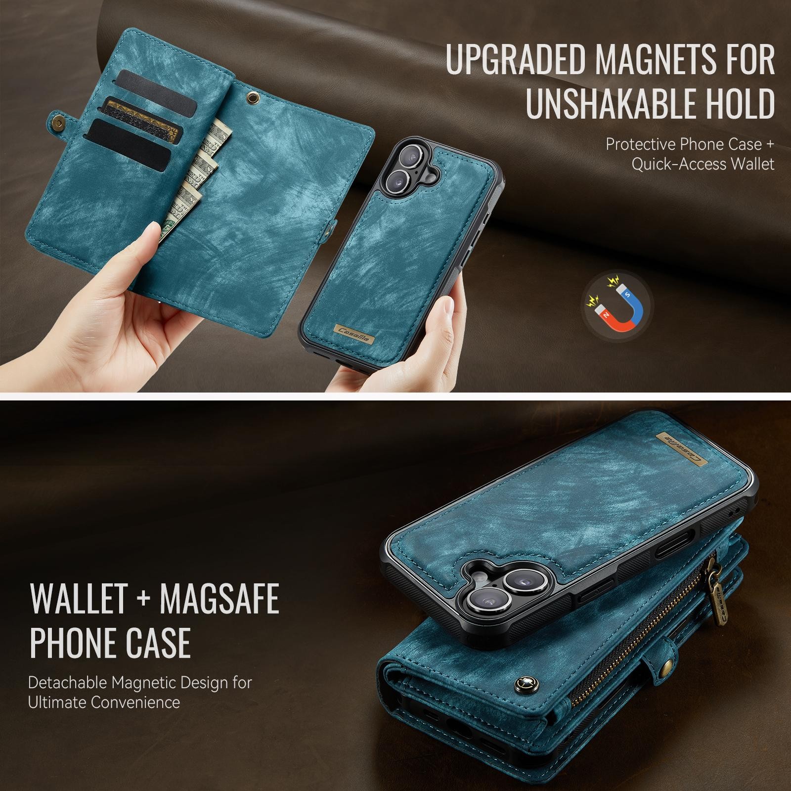 CaseMe 008 iPhone 17 Θήκη Πορτοφόλι με Αποσπώμενη Θήκη Σιλικόνης -Blue