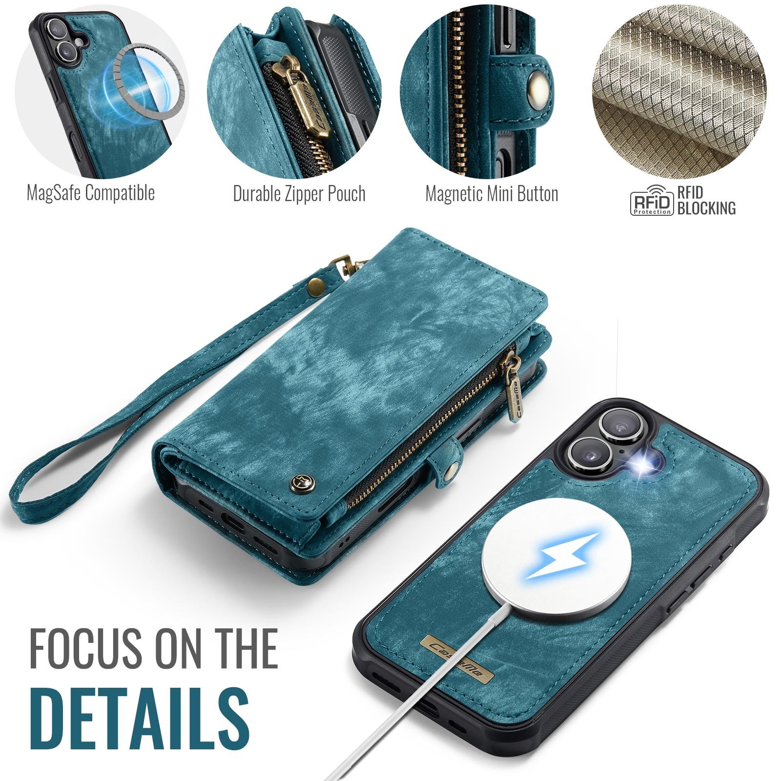 CaseMe 008 iPhone 17 Θήκη Πορτοφόλι με Αποσπώμενη Θήκη Σιλικόνης -Blue