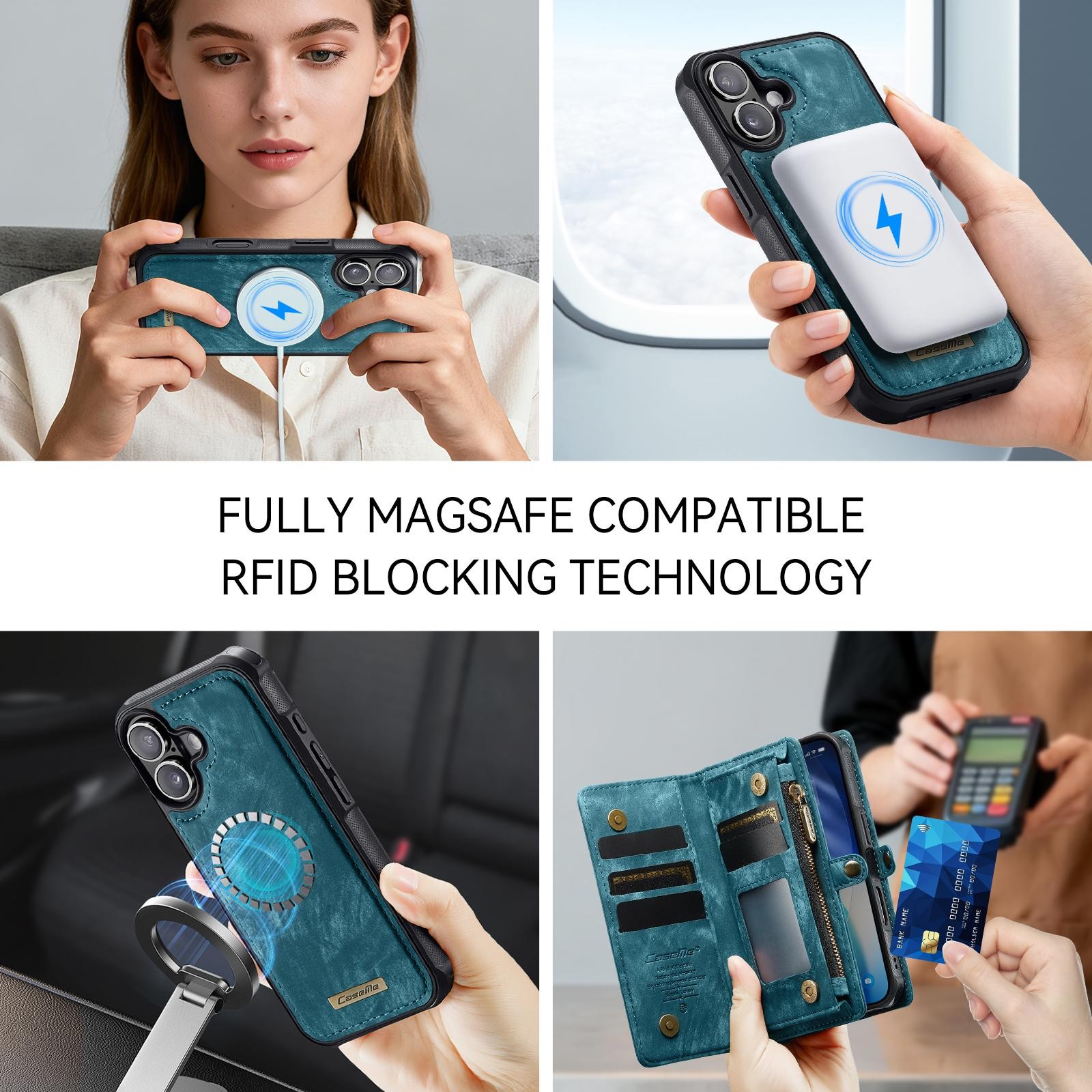 CaseMe 008 iPhone 17 Θήκη Πορτοφόλι με Αποσπώμενη Θήκη Σιλικόνης -Blue