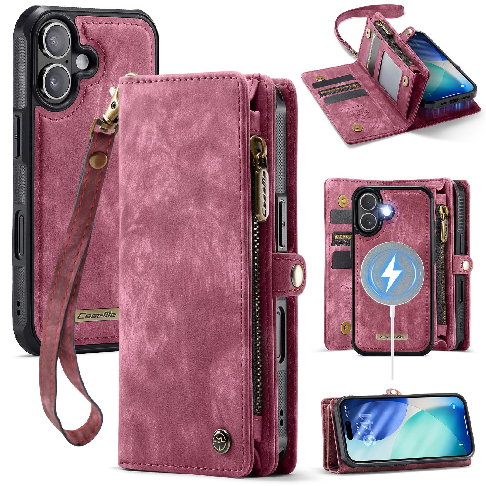 CaseMe 008 iPhone 17 Θήκη Πορτοφόλι με Αποσπώμενη Θήκη Σιλικόνης -Red